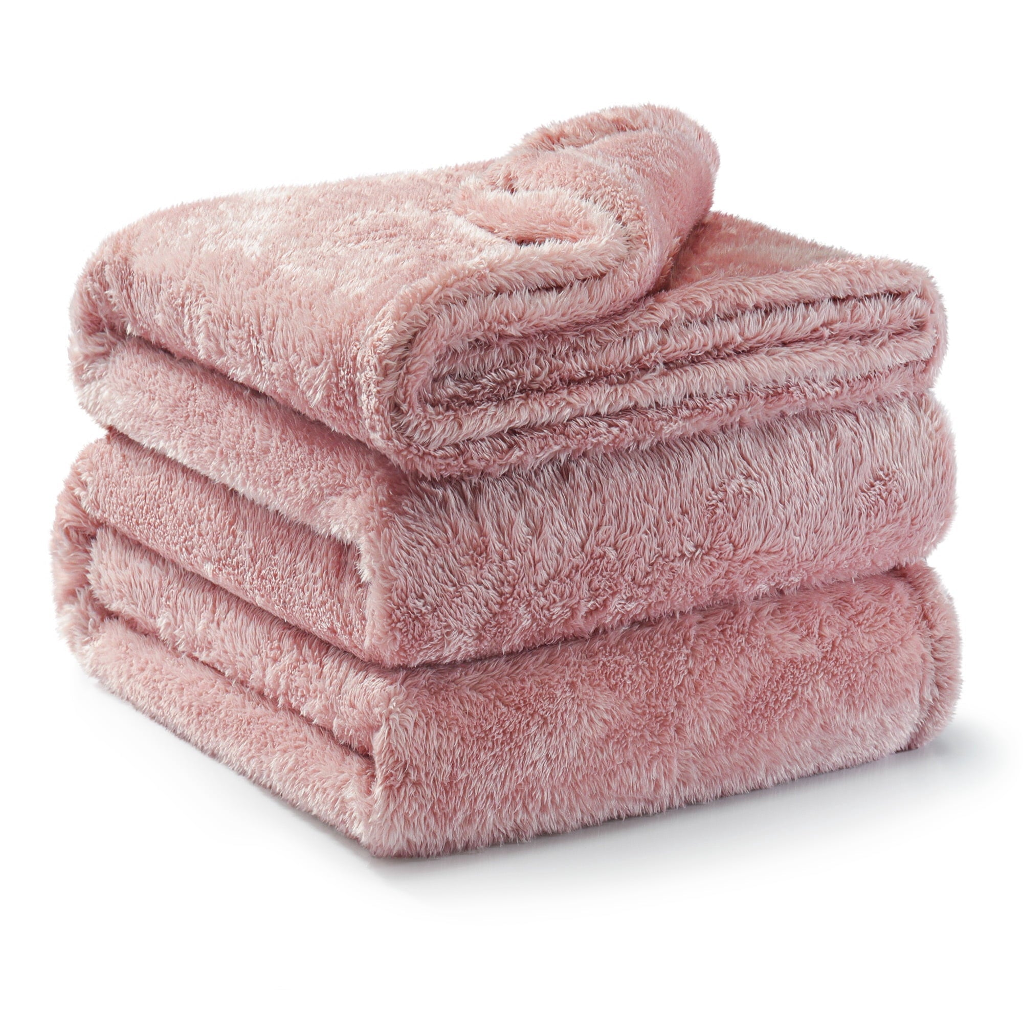 Cozy Fleece Plush Fuzzy Large Fleece Throw Blanket (50" x 70", Dusty Pink)- Soft, Warm and Lightweight - Luxury Knitted Decorative Throw Blanket with Fringes Detail