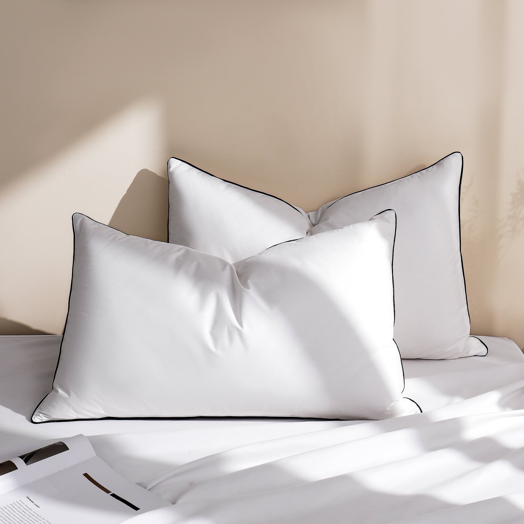 Hotel Collection Feather Down Pillows Set of 2, Medium Firm Hotel Bed Pillow 2 Pack, Queen Size, 20 x 30 in. - Decorative Throw Pillow Cushion for Sofa & Bed Detail