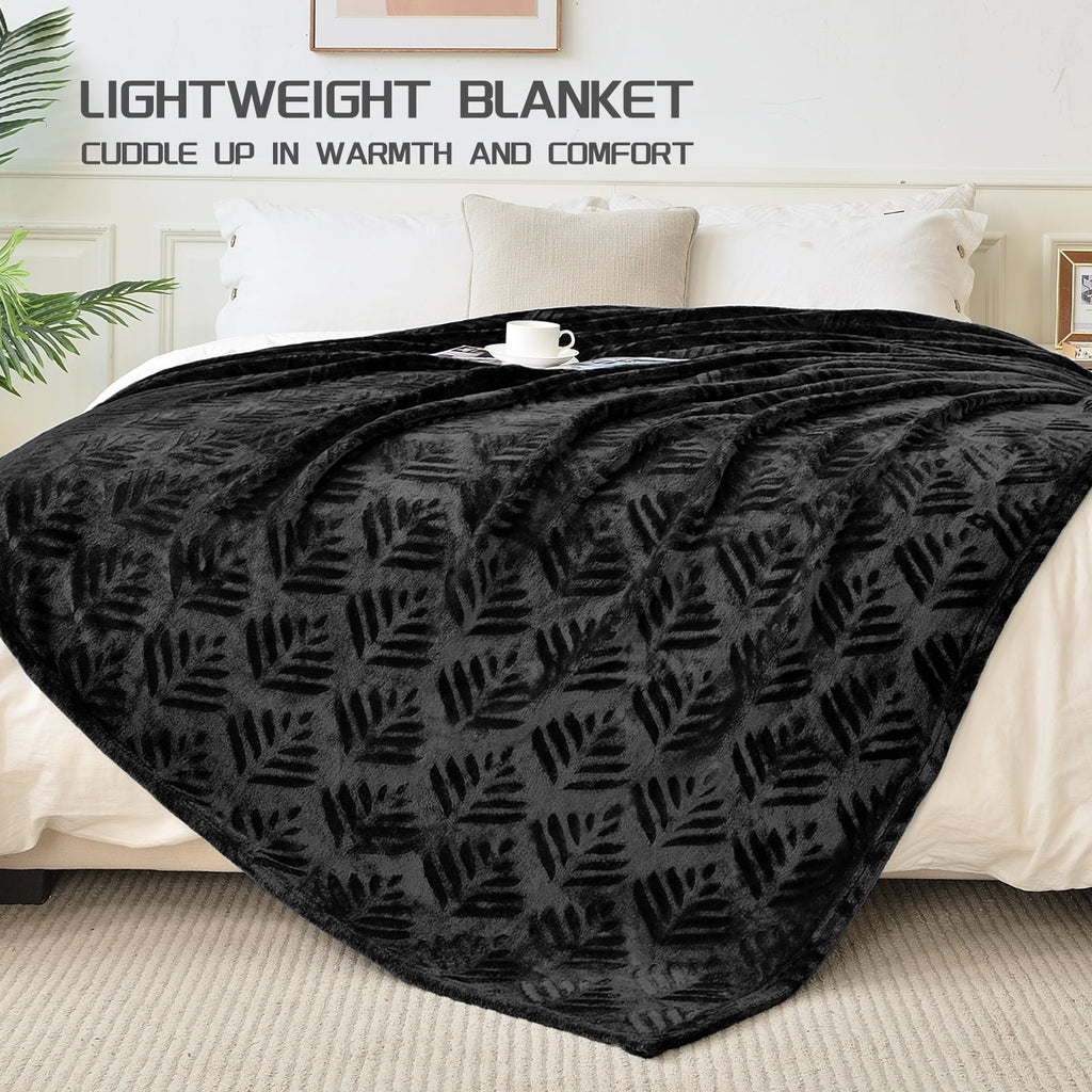 Lightweight Warm Fleece Throw Blanket for Couch, Leaves Pattern Super Soft and Cozy Blankets, Plush Fuzzy Lightweight, Black, 50"x60" - Cozy Fleece Throw Blanket for Couch & Bed Detail