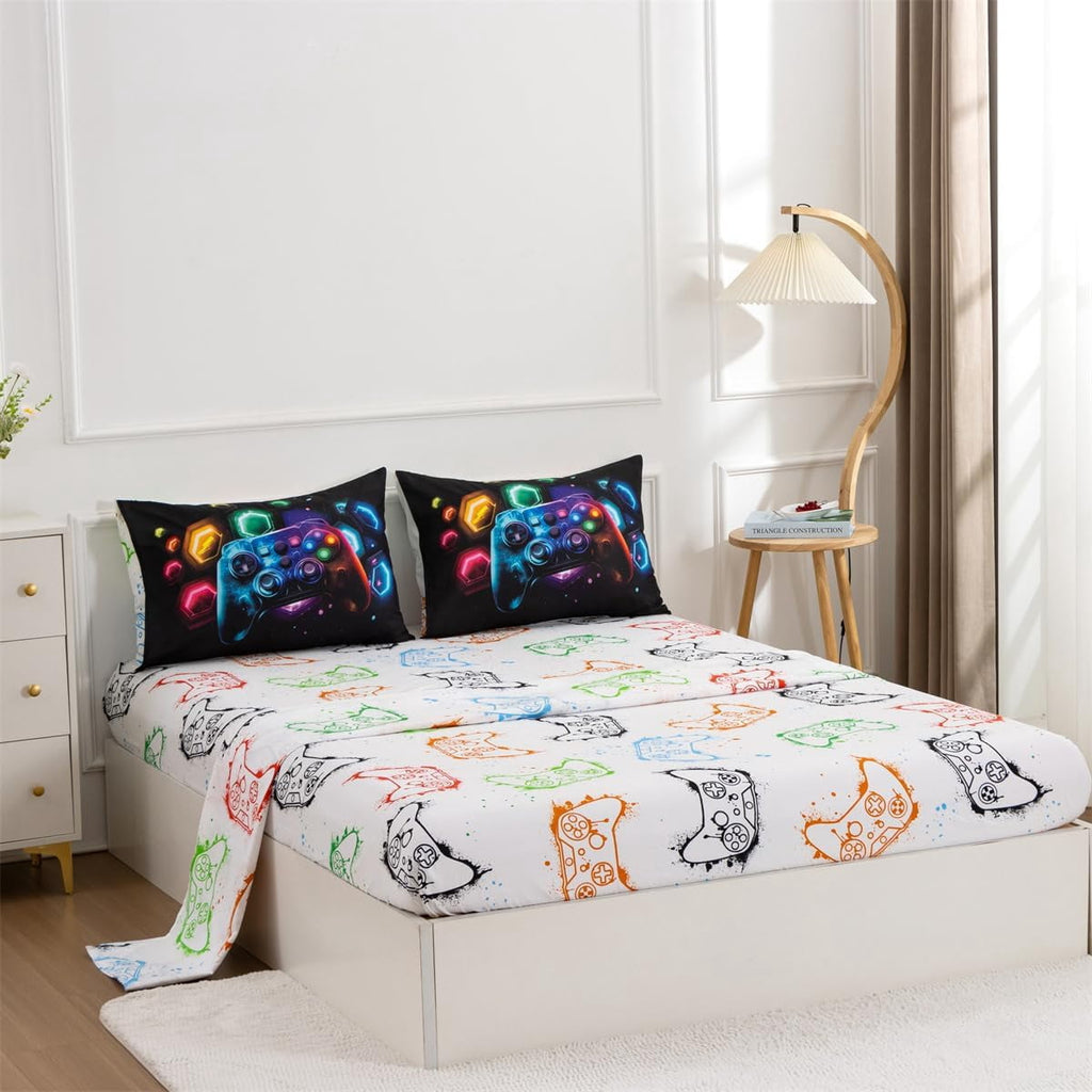 All-Season Game Console Comforter Set for Boys Girls Kids Space Universe Gaming Geometric Lightweight Microfiber Gamer Bedding S... - Luxurious Quilted Duvet Cover Set Detail