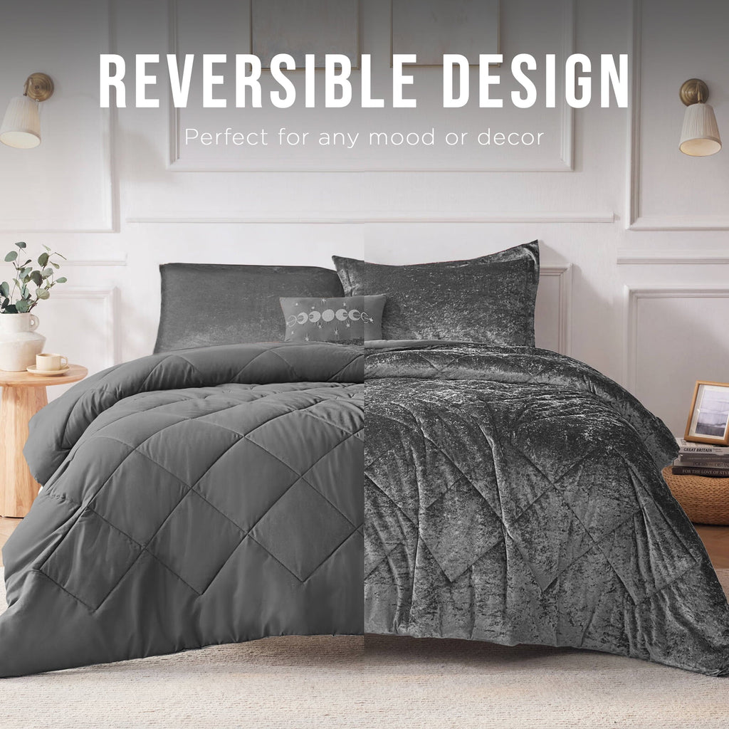 Heavyweight Warmth King/Cal King Size Comforter Sets, Velvet Bedding Comforter Set for All Seasons, Grey Bedding Set with Decor Pillow, ... - Luxurious Quilted Duvet Cover Set Detail