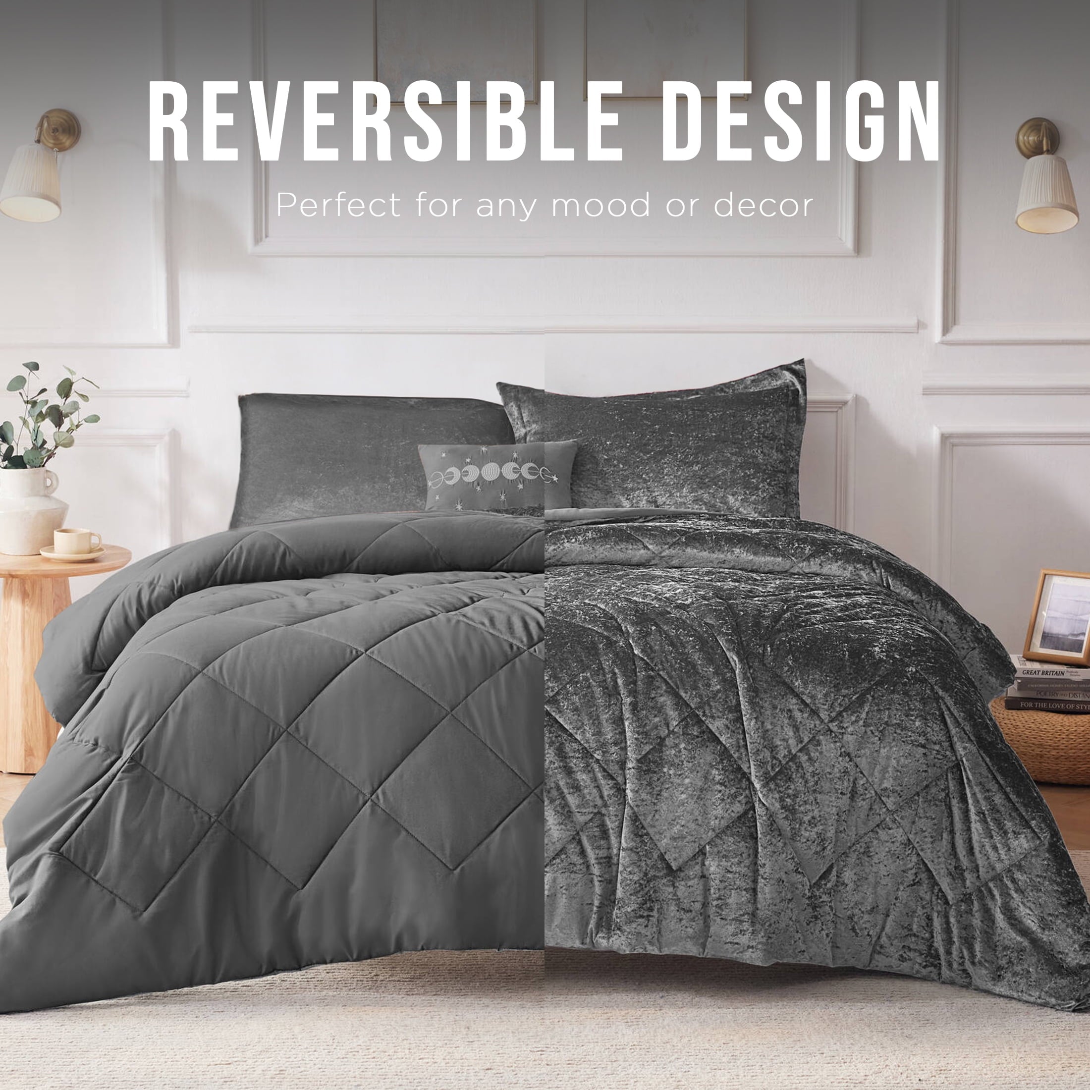 Heavyweight Warmth King/Cal King Size Comforter Sets, Velvet Bedding Comforter Set for All Seasons, Grey Bedding Set with Decor Pillow, ... - Luxurious Quilted Duvet Cover Set Detail