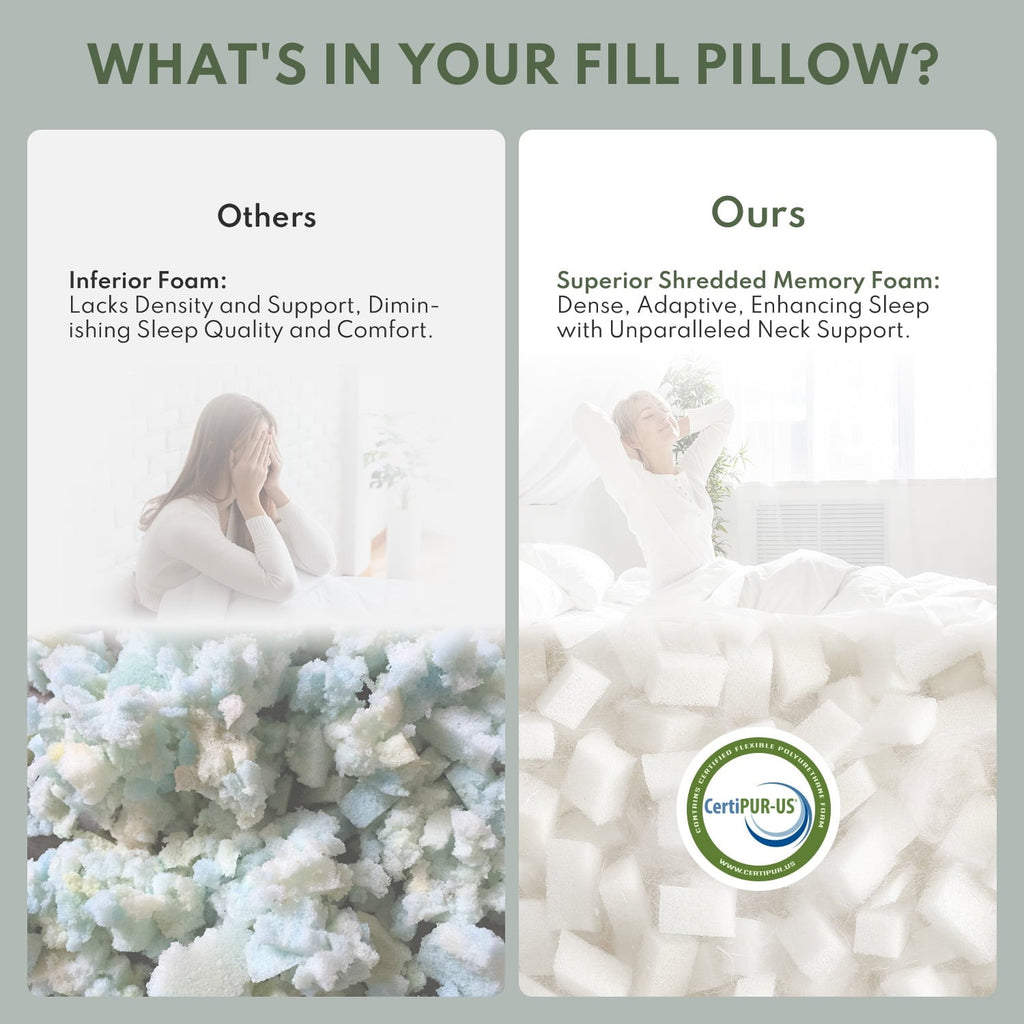 Fluffy Shredded Queen Size Bed Pillows 4-Pack,3.3lb Shredded Memory Foam Filled,Hyper Soft & 3D Breathable Cooling Desigh Cover Fitti... - Decorative Throw Pillow Cushion for Sofa & Bed Detail