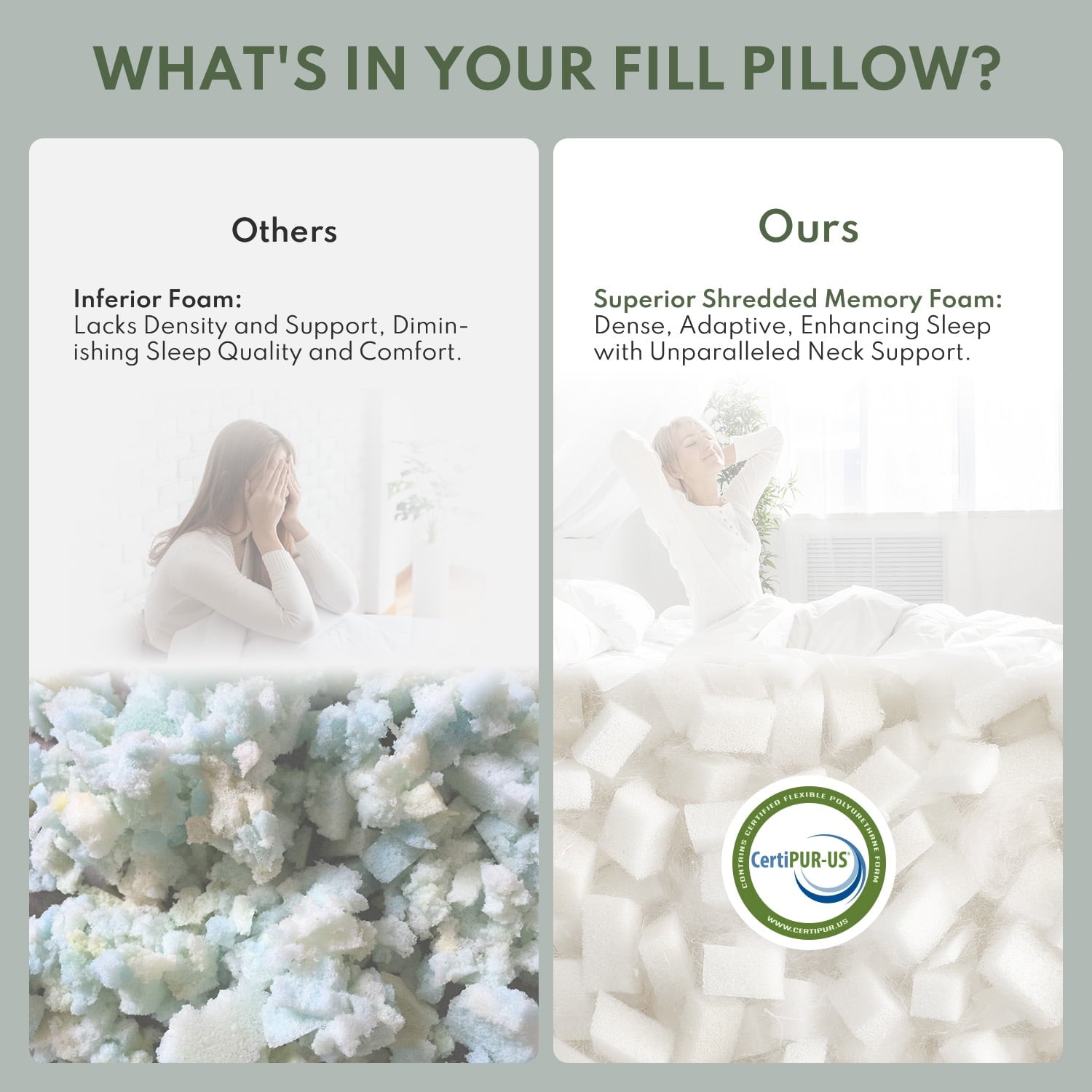 Fluffy Shredded Queen Size Bed Pillows 4-Pack,3.3lb Shredded Memory Foam Filled,Hyper Soft & 3D Breathable Cooling Desigh Cover Fitti... - Decorative Throw Pillow Cushion for Sofa & Bed Detail
