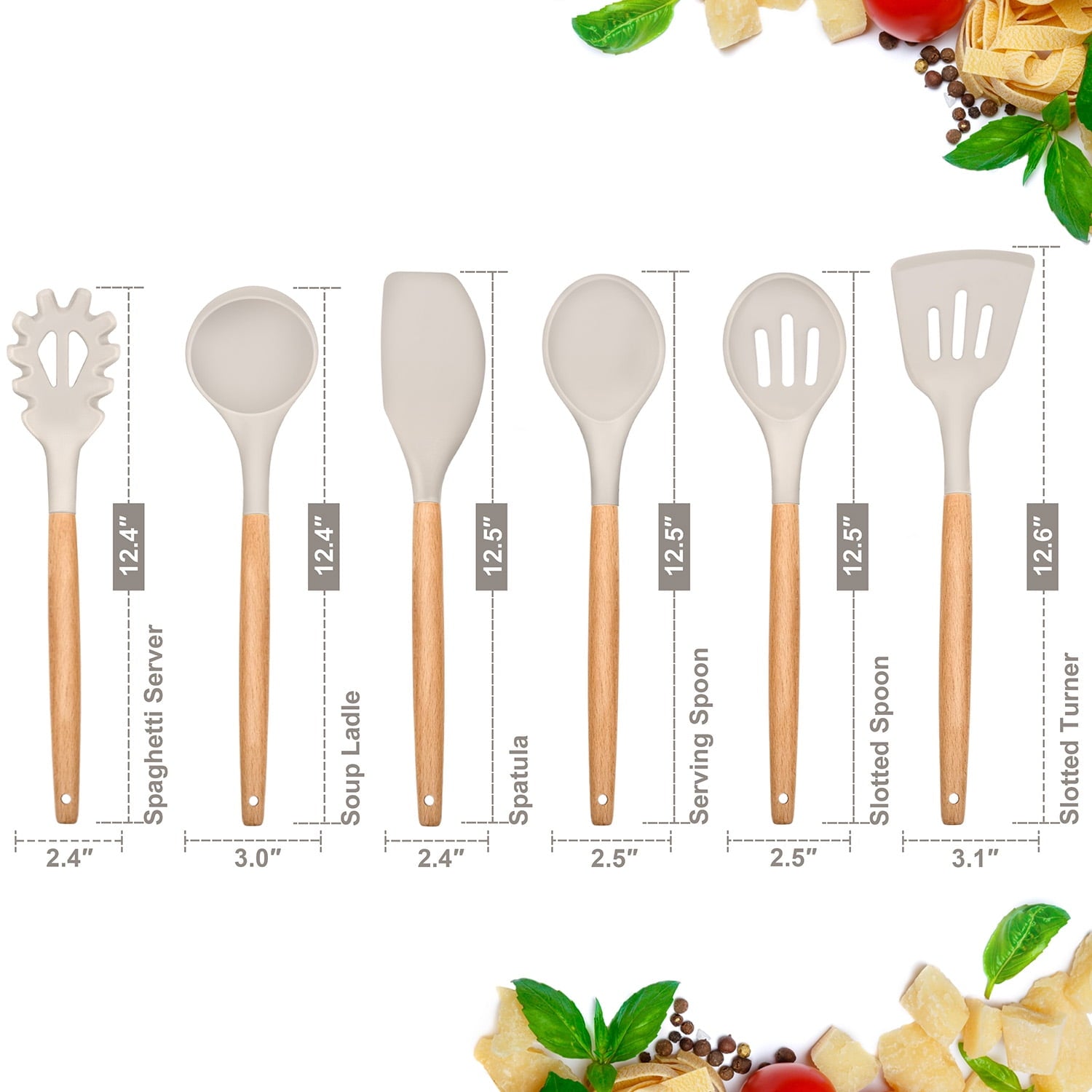 Heat-Resistant Kitchen Utensils Set of 6, Silicone Cooking Utensils with Wooden Handle, Non-Stick Cookware & Heat Resistant, Include... - Premium Stainless Steel Cooking Utensil for Non-Stick Pots Detail