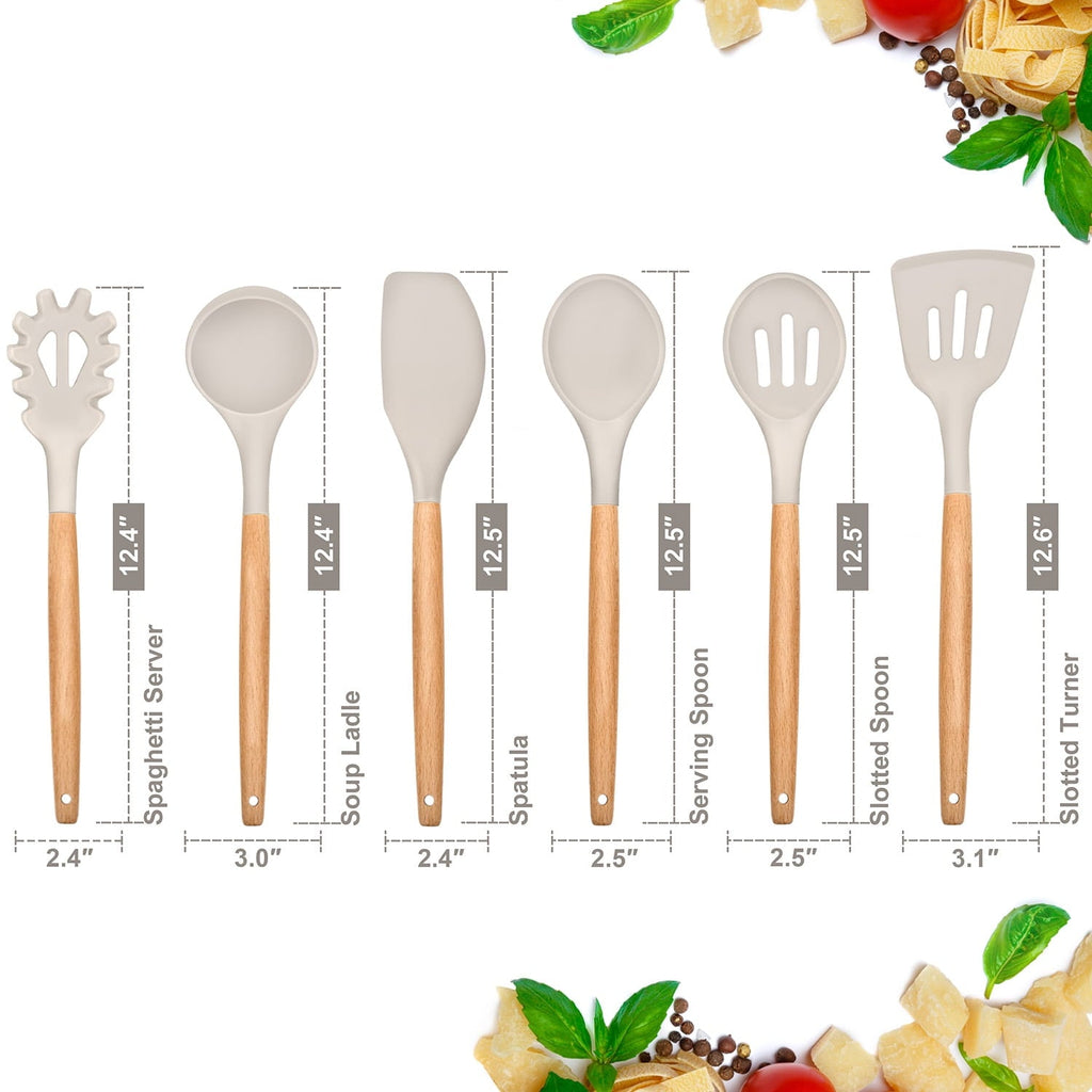 Durable Steel Kitchen Utensils Set of 6, Silicone Cooking Utensils with Wooden Handle, Non-Stick Cookware & Heat Resistant, Include... - Multi-Purpose Hand Tool for Daily Meal Prep Detail