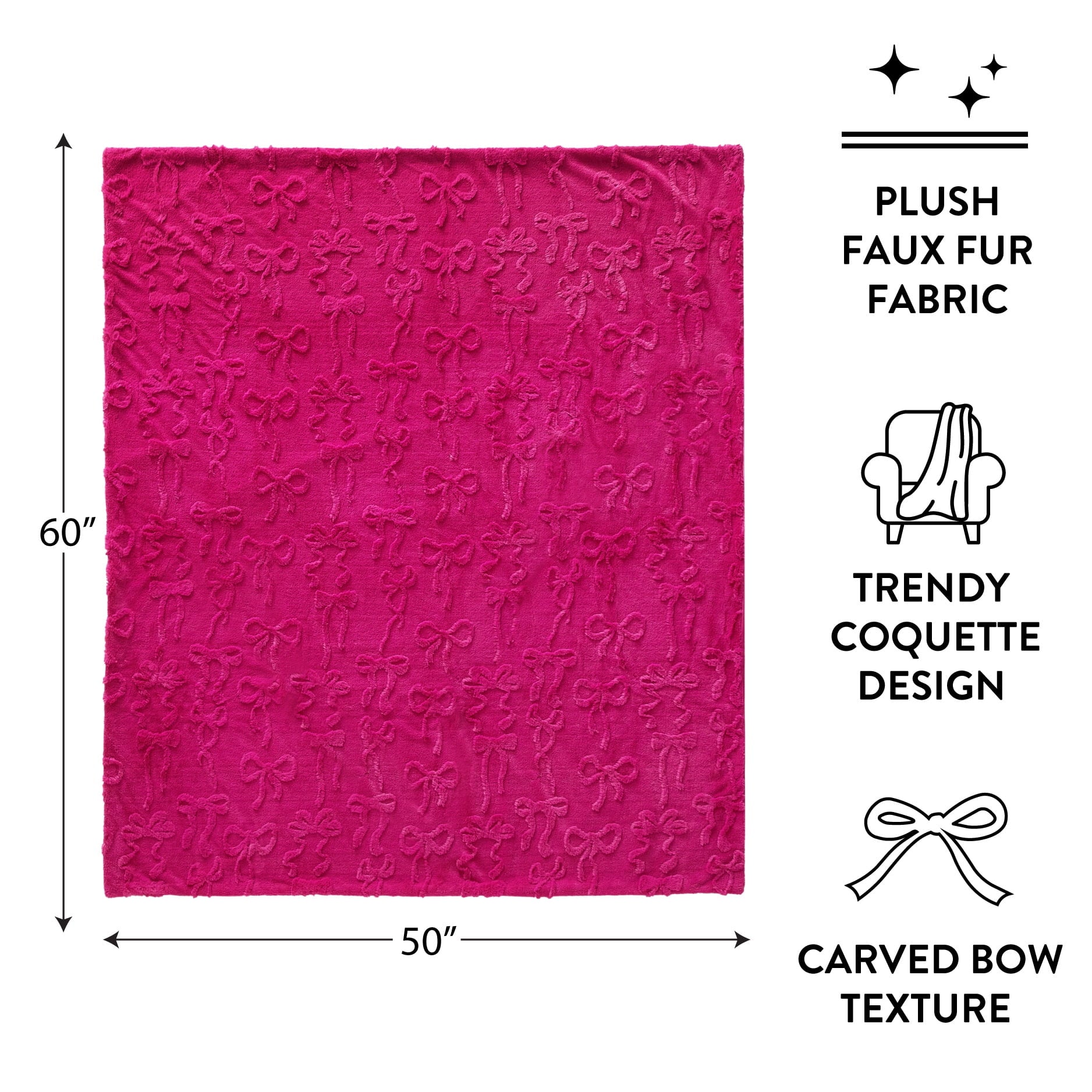 Reversible Sherpa Gen Z 50" x 60"Carved Bow Faux Fur Throw - Lightweight Plush Warm Blanket for All Seasons Detail