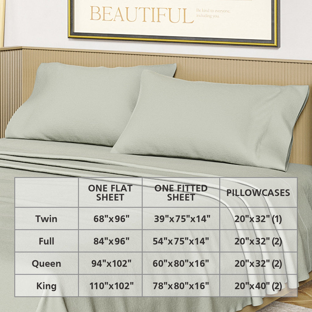 Cooling Sateen Solid 4-Piece 100% Cotton Washed Percale Sage Green Sheet Set, Full - Breathable Egyptian Cotton Flat & Fitted Sheets Detail