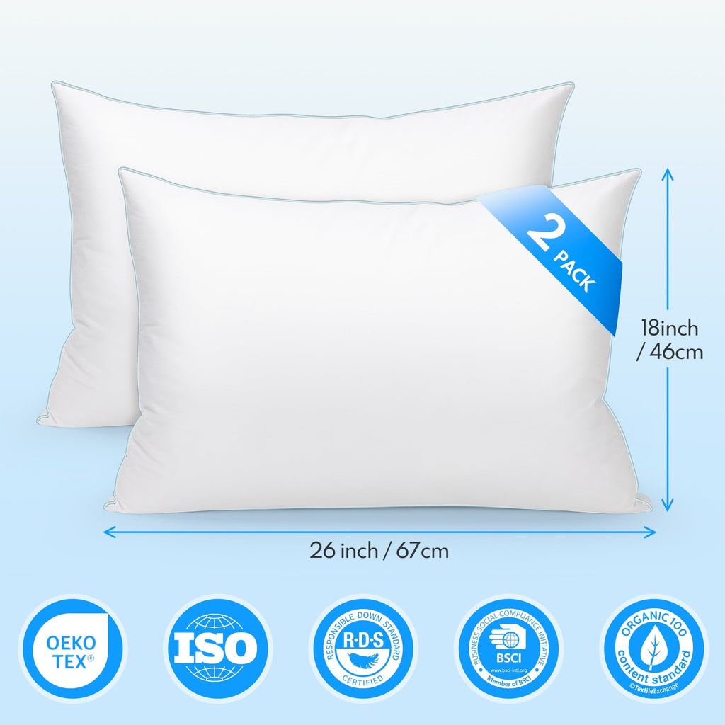 Hotel Collection Goose Feather Down Pillows, Gusseted Bed Pillows Queen Size Set of 2, Luxury Hotel Collection Fluffy Pillows 100% Cot... - Hotel Quality Plush Sleeping Pillows Detail