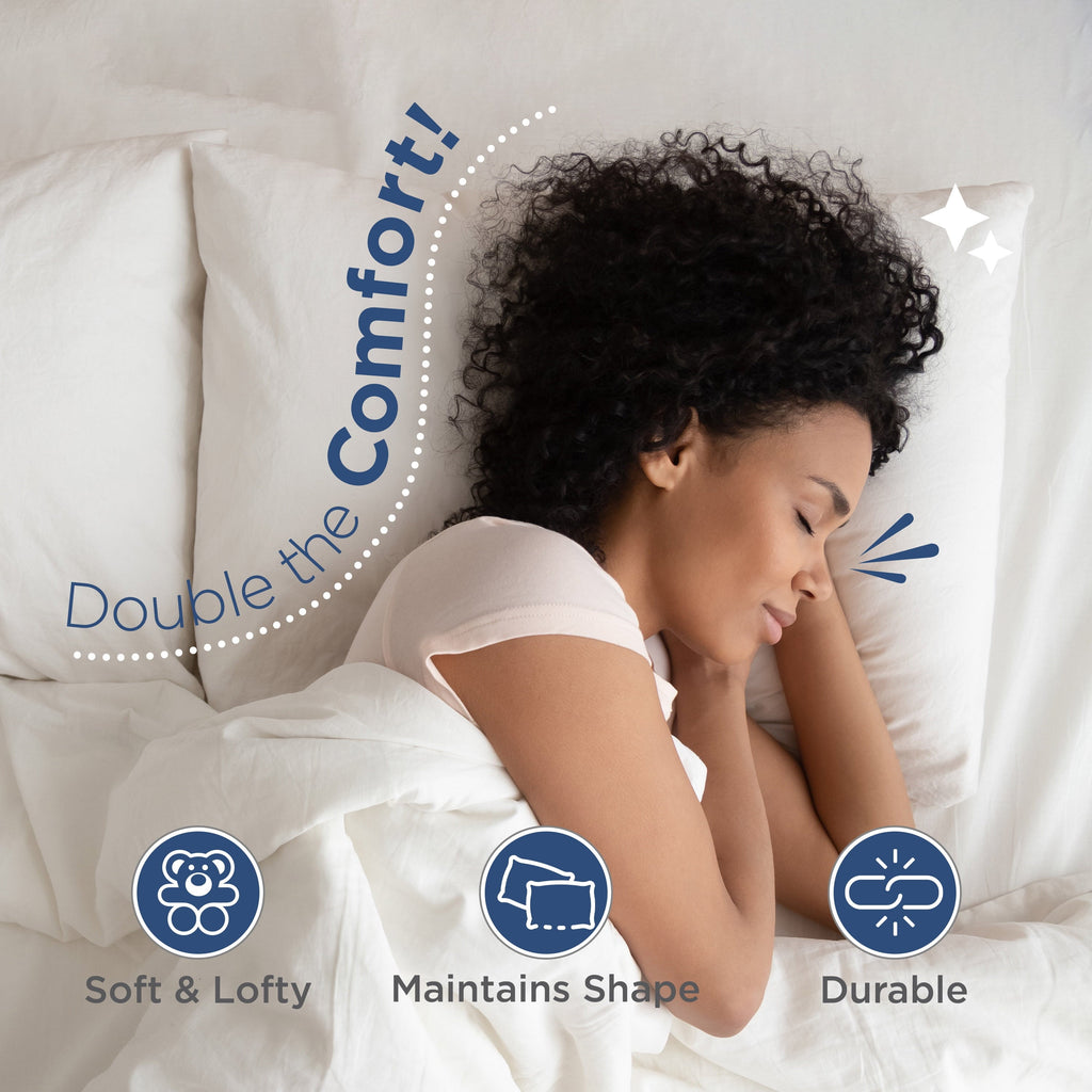 Hotel Collection 2-Pack Down Alternative White Bed Pillows, Standard - Ergonomic Memory Foam Pillow for Neck Pain Support Detail
