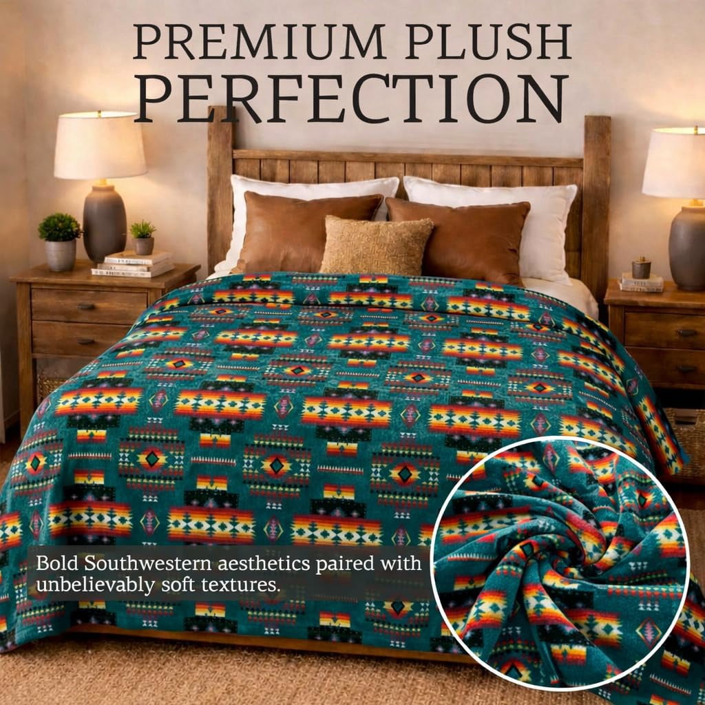Cozy Fleece Sacred Thread Fleece Blanket South Western, Reversible Mexican, Vibrant Aztec Blankets and Throws for Aztec Decor for... - Lightweight Plush Warm Blanket for All Seasons Detail