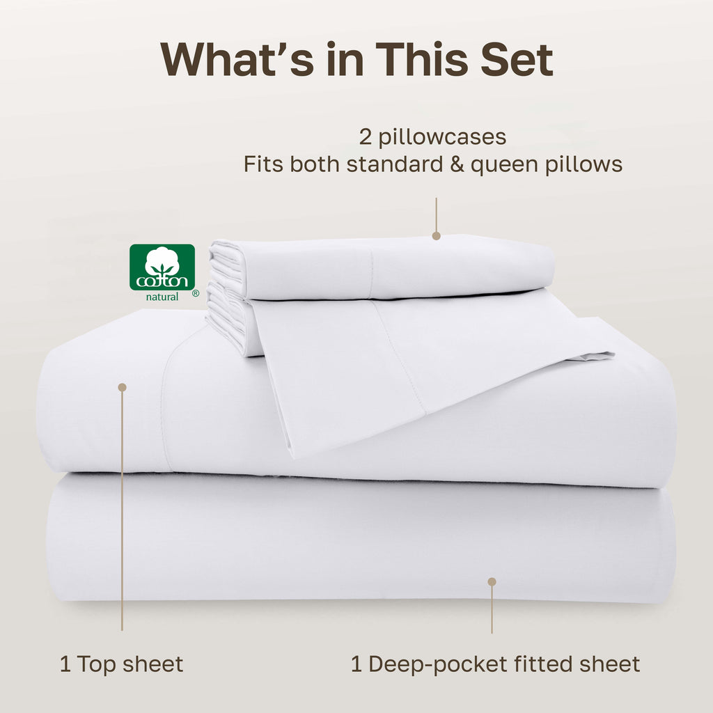 Premium Egyptian Cotton 500-Thread-Count 100% Cotton Sheet White Queen-Sheets Set, 4-Piece Extra Long-Staple Combed Cotton Bedding Sheets for... - Cooling Hotel Quality Bedding Sheets and Pillowcases Detail