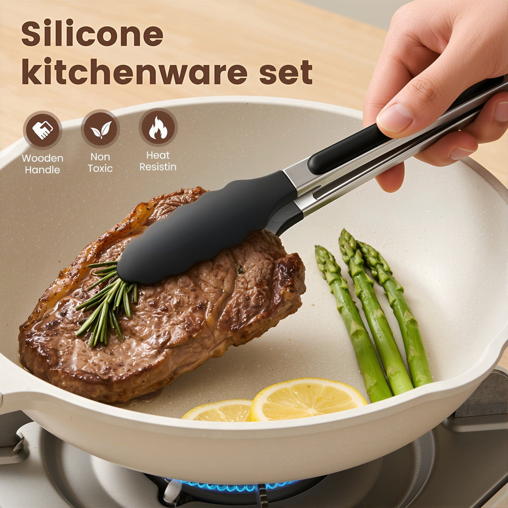 Non-Stick Safe Silicone Cooking Utensils Set with Holder, 44 PCS Kitchen Utensils Set, Silicone Kitchen Gadgets Spatulas Set for Non... - Premium Stainless Steel Cooking Utensil for Non-Stick Pots Detail