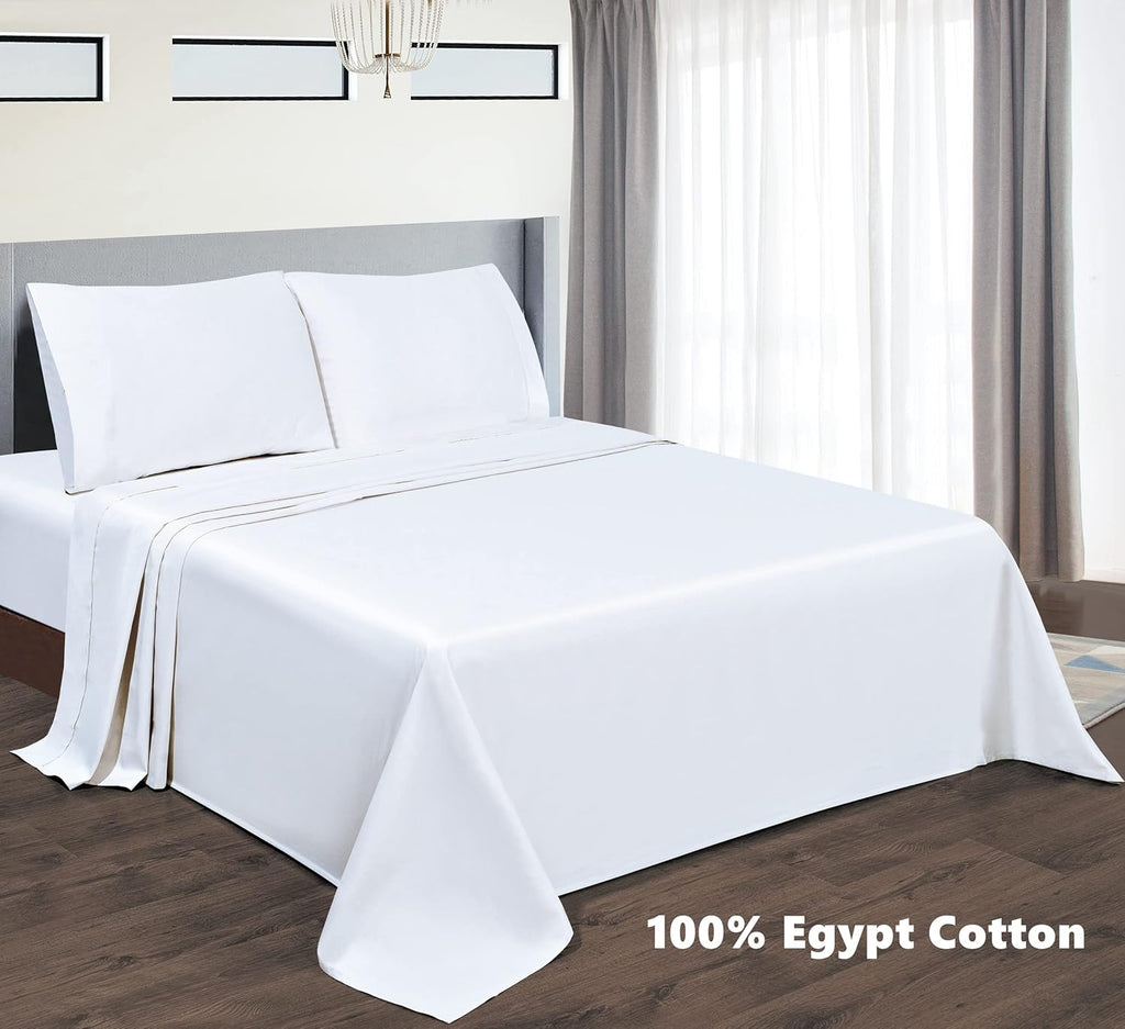 Cooling Sateen Bed Sheets Set 4 Pieces, 600 TC 100% Egyptian Cotton Bed Sheets, Breathable, Soft & Silky Sateen Weave Fits Mattress ... - Breathable Egyptian Cotton Flat & Fitted Sheets Detail