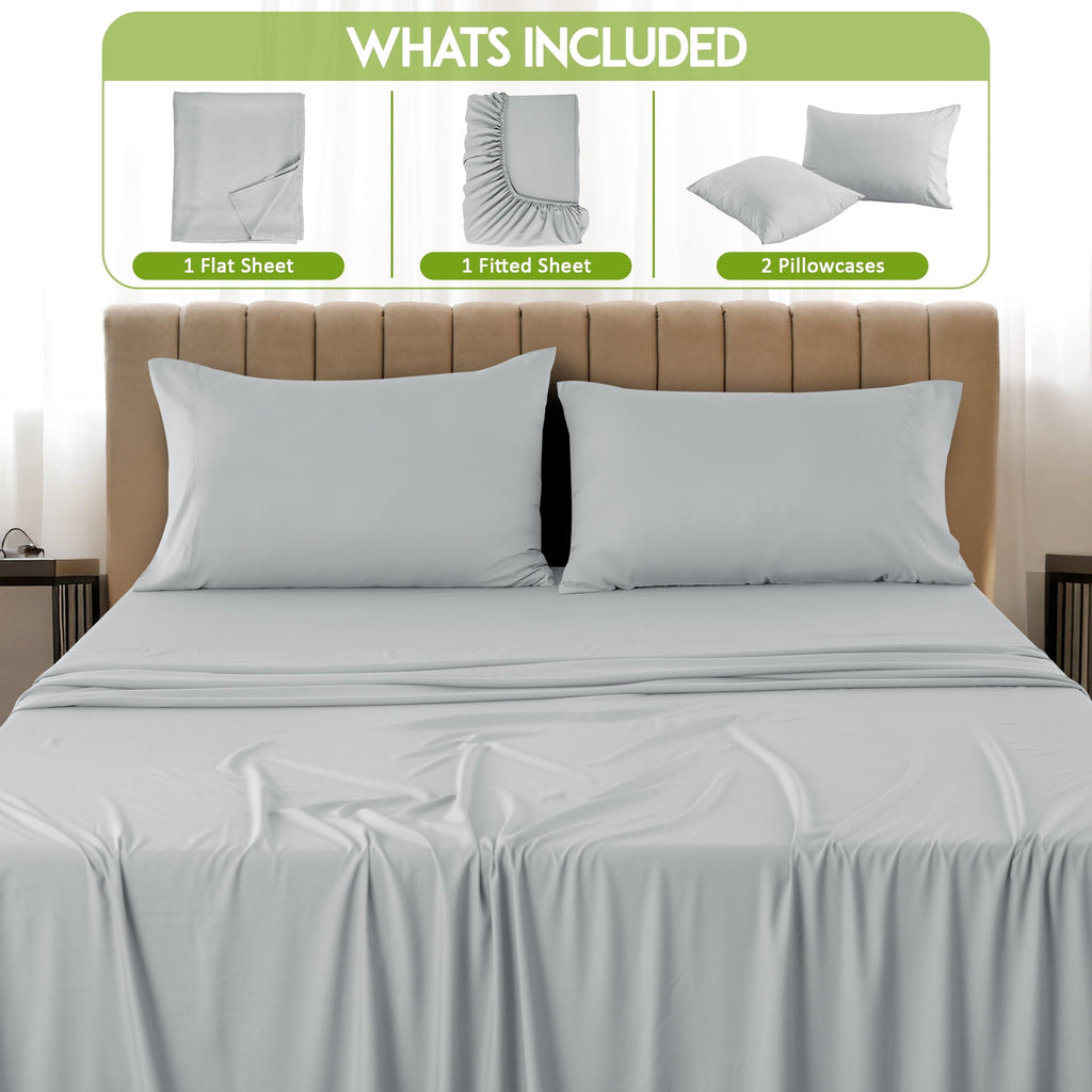 Ultra-Soft Rayon - 4 Piece Cooling Bed Sheets Set, Gray - Premium Ultra-Soft Pillowcase Pair for Sleeping Detail