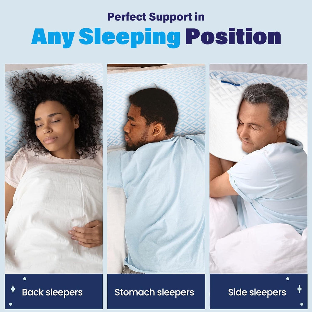 Orthopedic Support Cooling Bed Pillows for Sleeping Shredded Memory Foam Pillows Queen Size Set of 2 Pack - Decorative Throw Pillow Cushion for Sofa & Bed Detail