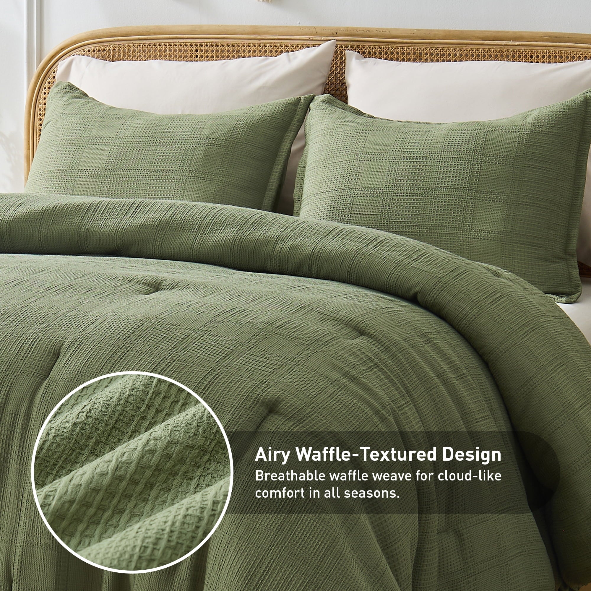 Hypoallergenic Cloud Waffle Weave Comforter Set Full/Queen Size, Lightweight & Breathable Comforter Bet Set for All Season, 3-Piece Textur... - All-Season Down Alternative Comforter Insert Detail
