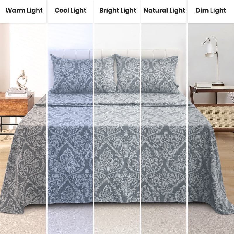Ultra-Soft Lux Decor 4 Piece Queen Sheet Set, Brushed Microfiber Paisley Printed Bed Sheet Set with up to 16" Deep Pocket Fitted... - Luxury Bed Sheet Set with Deep Pockets Detail