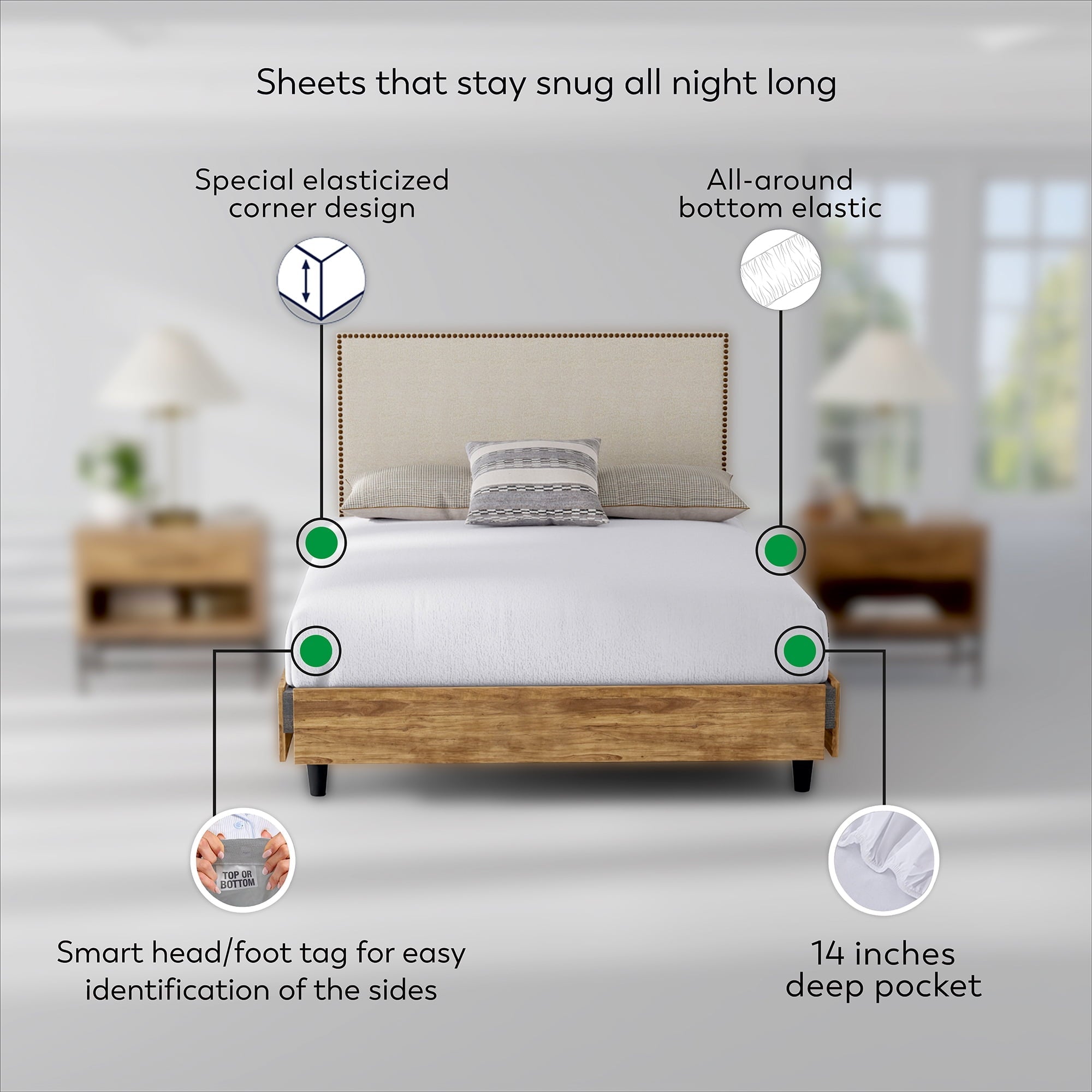 Premium Egyptian Cotton Soft Finish Microfiber Percale Queen Bed Sheet Set – 4-Piece Lightweight, Wrinkle-Resistant, Quick-Dry, Light Gray - Luxury Bed Sheet Set with Deep Pockets Detail