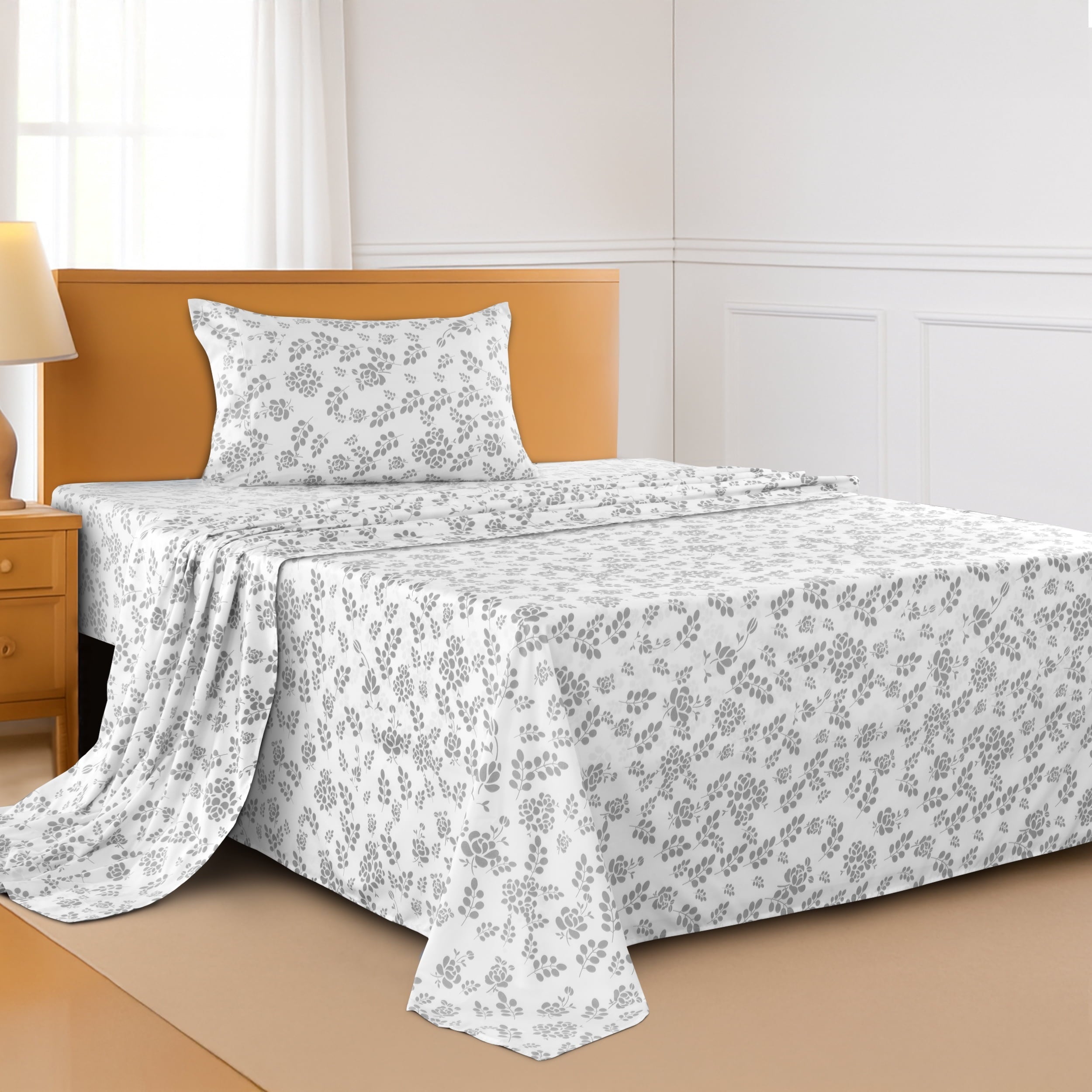 Wrinkle-Resistant Lux Decor Twin Microfiber Bed Sheets - 3 Piece Floral Sheet Set, Soft Breathable Bedding, Wrinlkle Resistant, OEKO-TE... - Breathable Egyptian Cotton Flat & Fitted Sheets Detail