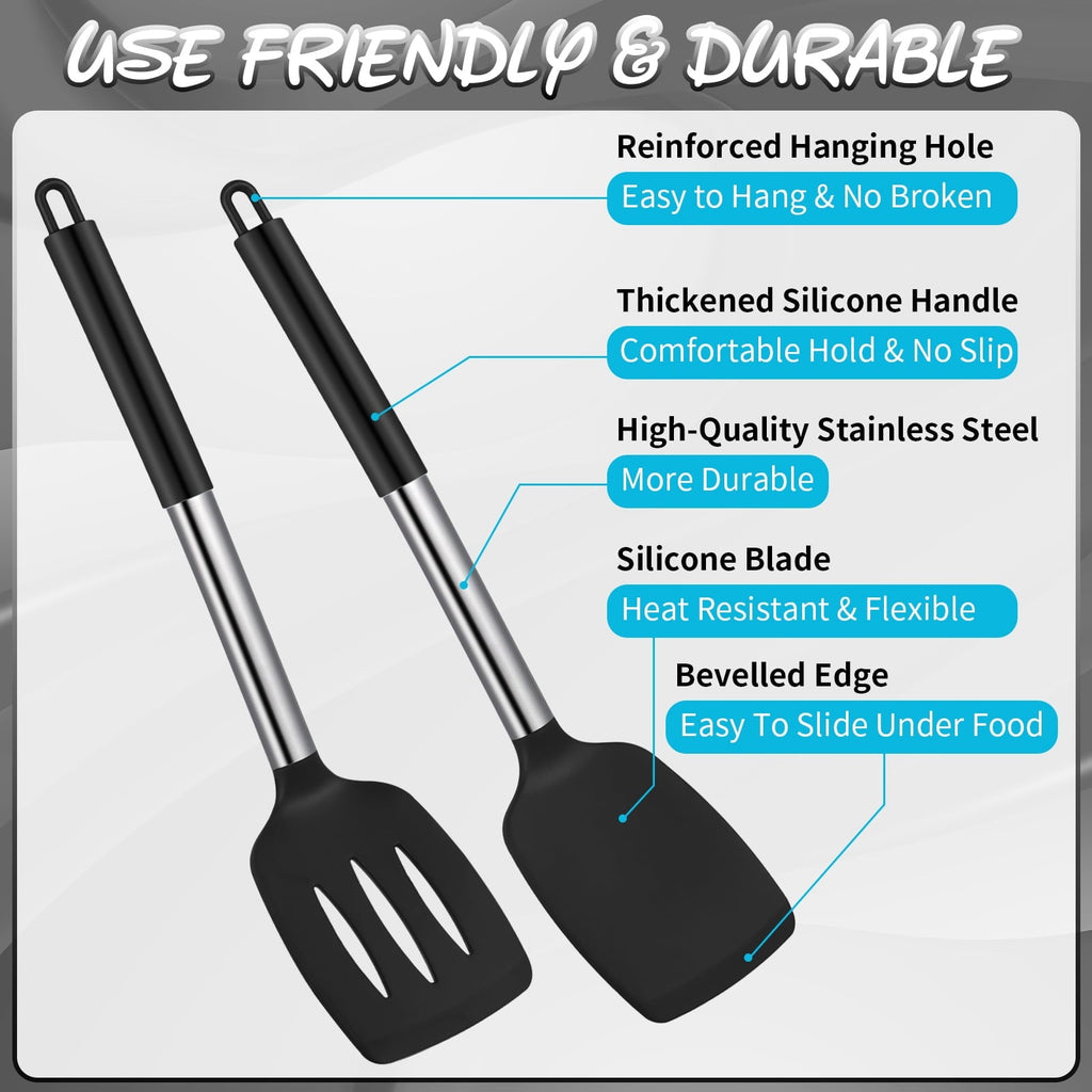 Non-Stick Safe Silicone Cooking Spatulas and Spoons, 4 Pack Heat Resistant Silicone Cooking Utensils Set, Non-stick Large Ki... - Durable Turner & Ladle Utensil Set for Home Chefs Detail