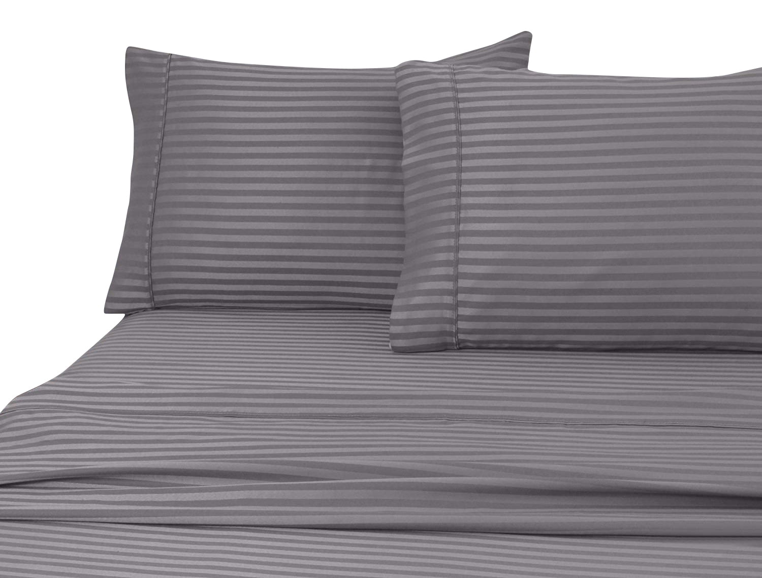 Breathable Luxury 600 100% Cotton Wrinkle Free Striped Sheet Set (Twin, Gray) - Cooling Hotel Quality Bedding Sheets and Pillowcases Detail