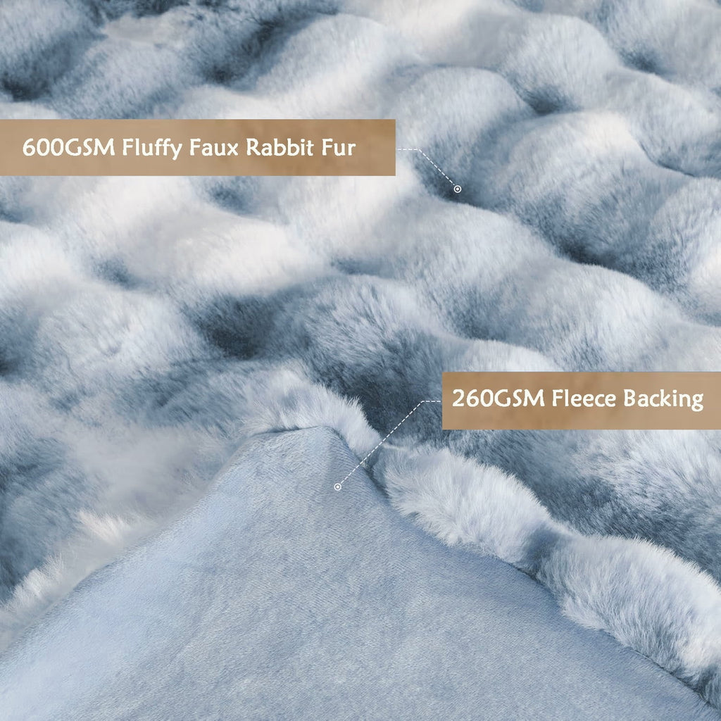 Reversible Sherpa Faux Fur Blanket Fluffy Luxury Throw Blanket Plush Fuzzy Blanket for Couch Bed 50×60 Inches Tie-dyed Blue - Lightweight Plush Warm Blanket for All Seasons Detail