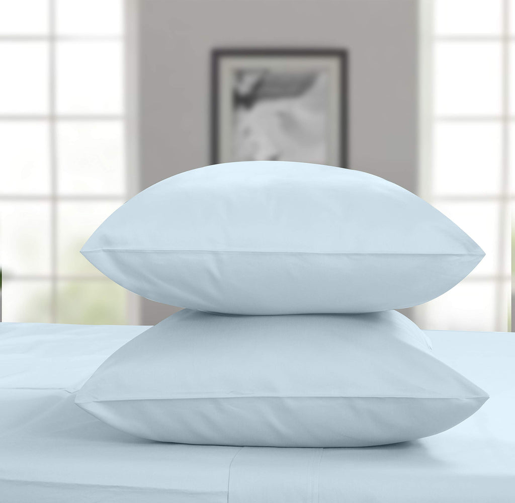 Wrinkle-Resistant 100% Cotton King Bed Sheets Set - 4-Piece, 300 Thread Count, Lightweight Sateen, Light Blue - Cooling Hotel Quality Bedding Sheets and Pillowcases Detail
