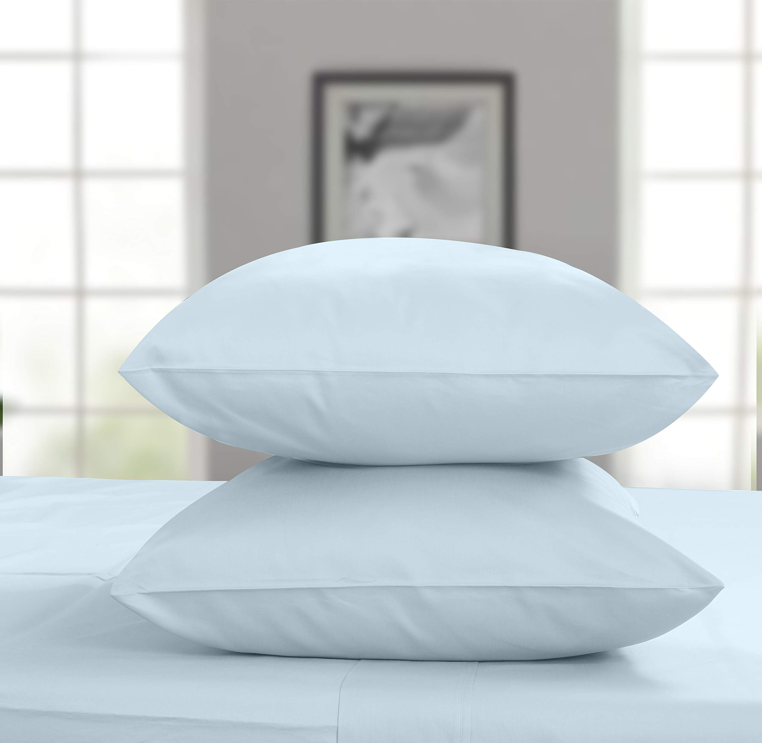 Wrinkle-Resistant 100% Cotton King Bed Sheets Set - 4-Piece, 300 Thread Count, Lightweight Sateen, Light Blue - Cooling Hotel Quality Bedding Sheets and Pillowcases Detail