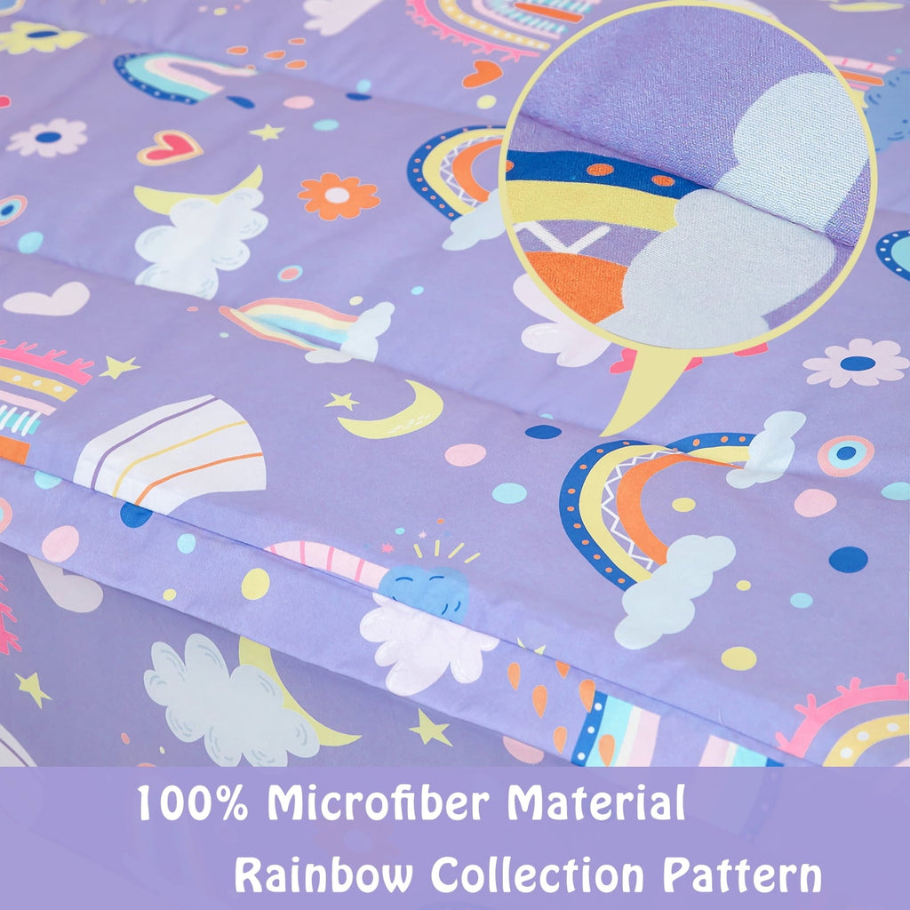 Heavyweight Warmth Zipper Kids Comforter Set, 3-Piece Purple Twin Bed in a Bag, Cartoon Rainbow Stars Flowers Printed Zip Up Comforter S... - Cloud-Like Soft Lightweight Bed Comforter Detail
