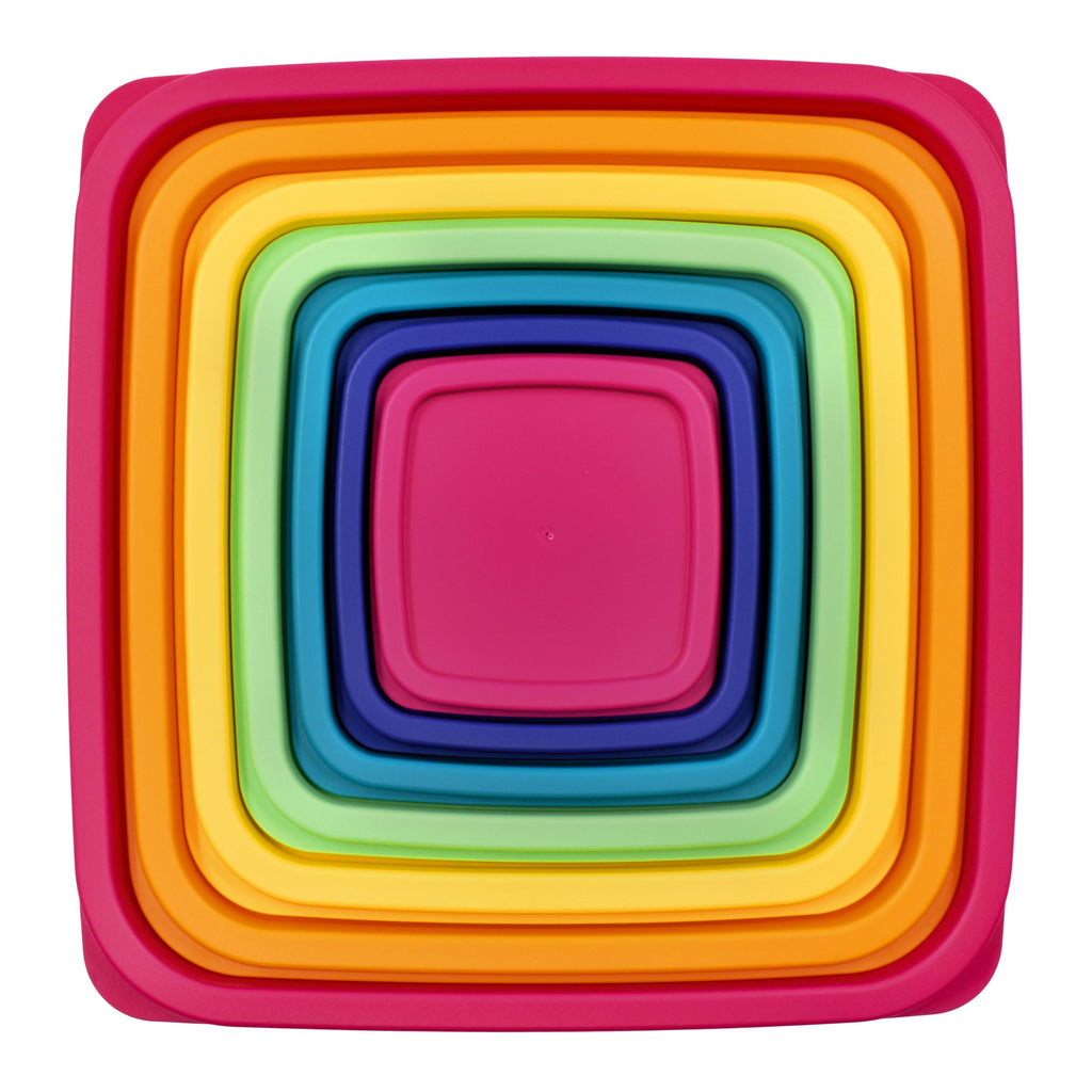 Sweet Treat Shaped Plastic Rainbow Food Storage Set, Multi Color, 14 Count, Best Used for Leftover Storage and Reheating - Playful Star & Heart Shaped Geometric NeeDoh Detail