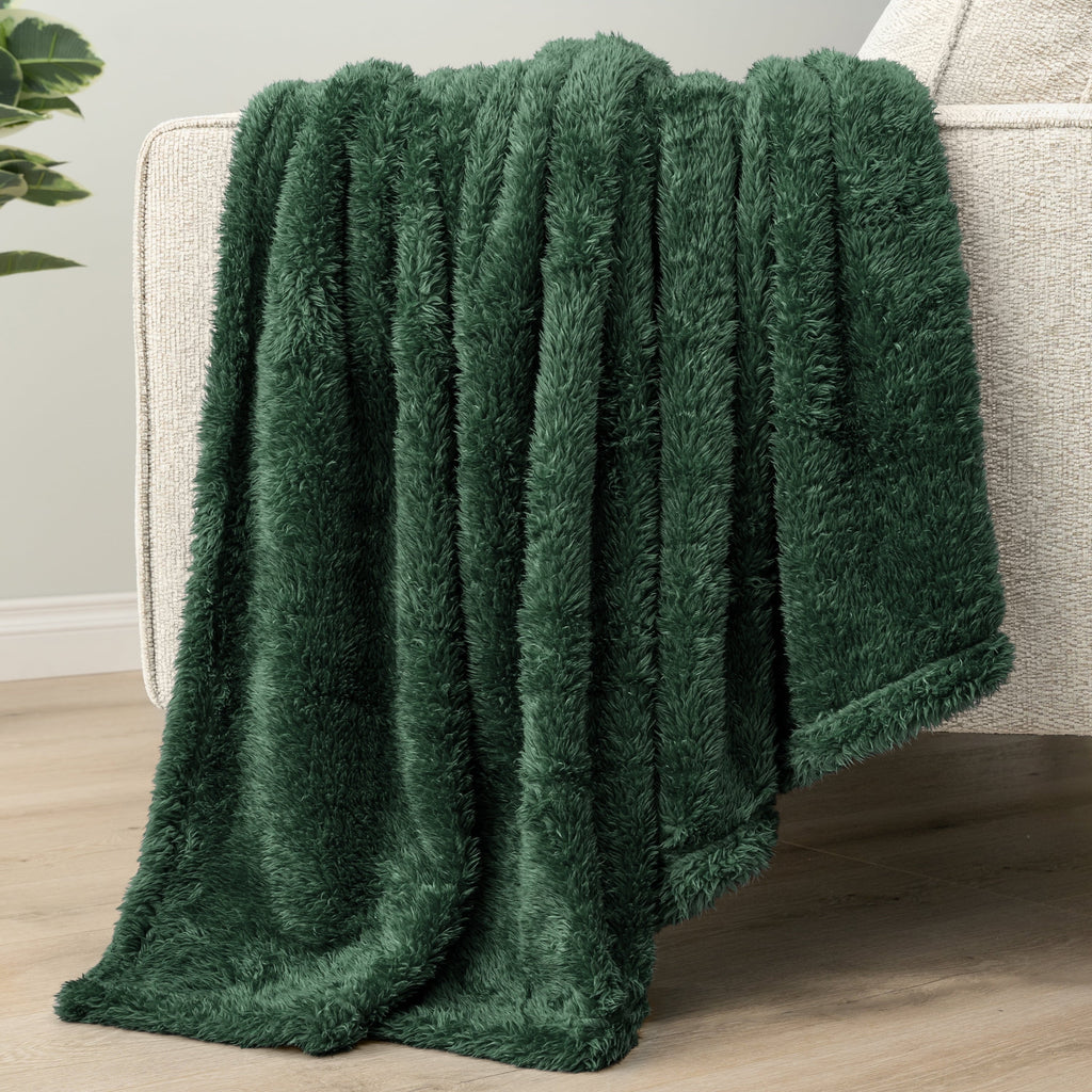 Reversible Sherpa Sherpa Throw Blanket For Couch Sofa, Emerald Green Fluffy Warm Plush Blanket for Bed, Cozy Super Soft Lightweight Thr... - Cozy Fleece Throw Blanket for Couch & Bed Detail