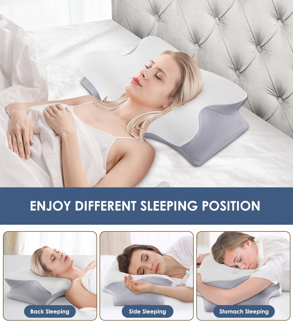 Decorative Plump Cervical Pillow for Neck Pain Relief, Contour Memory Foam Pillows, Odorless Ergonomic Neck Pillow Adjustable Orthoped... - Orthopedic Shredded Foam Bed Pillow Set Detail