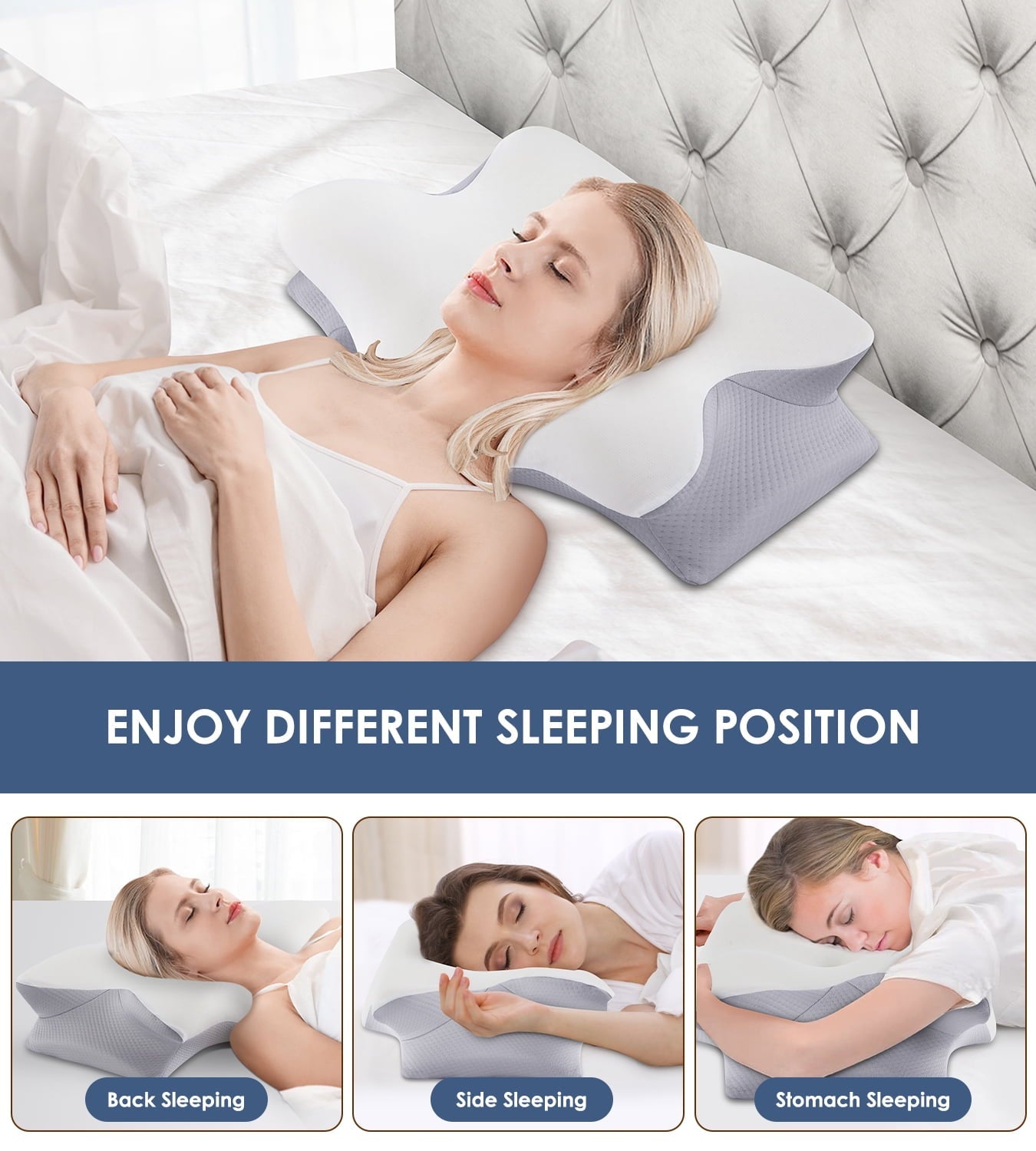 Decorative Plump Cervical Pillow for Neck Pain Relief, Contour Memory Foam Pillows, Odorless Ergonomic Neck Pillow Adjustable Orthoped... - Orthopedic Shredded Foam Bed Pillow Set Detail