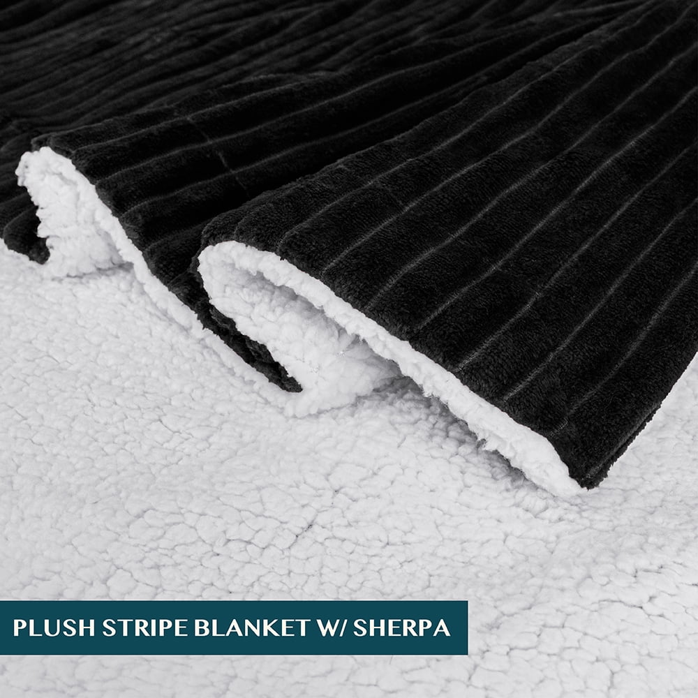 Super Soft Flannel Reversible Sherpa Fleece Throw Blanket Black, Plush Flannel Throw, Ultra Soft Warm Ribbed Microfiber Blanket for Sofa... - Lightweight Plush Warm Blanket for All Seasons Detail