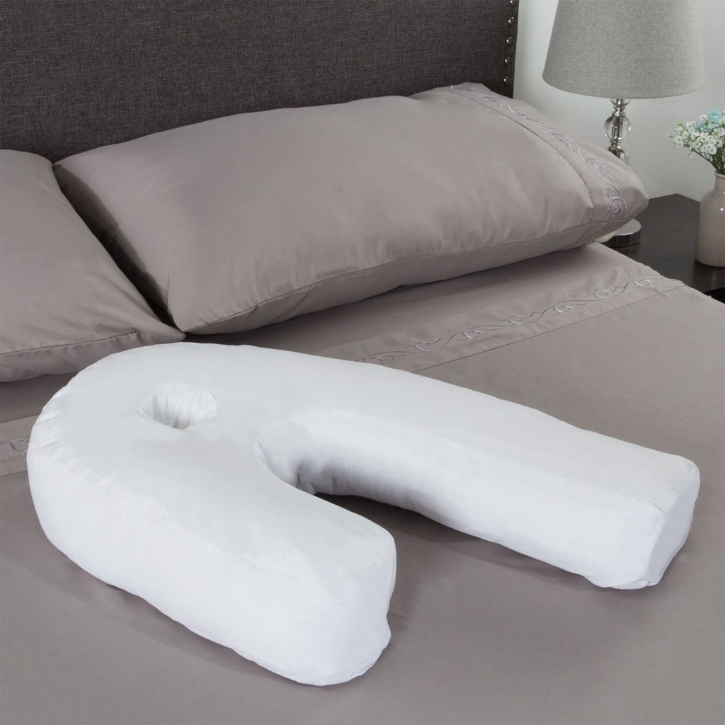 Decorative Plump Bluestone Contour Side Sleeper Pillow with Ear Pocket for Pain Relief - Ergonomic Memory Foam Pillow for Neck Pain Support Detail