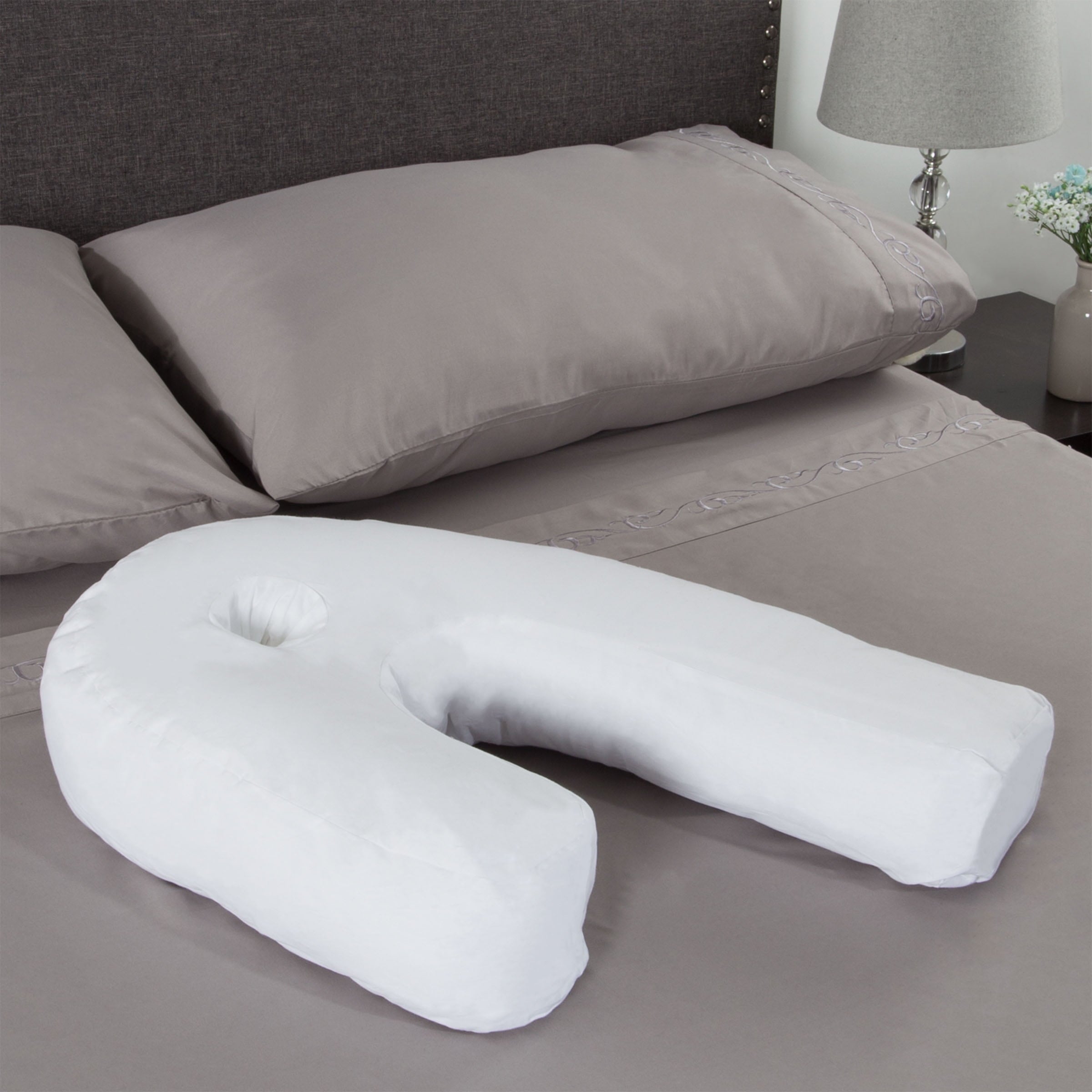 Decorative Plump Bluestone Contour Side Sleeper Pillow with Ear Pocket for Pain Relief - Ergonomic Memory Foam Pillow for Neck Pain Support Detail