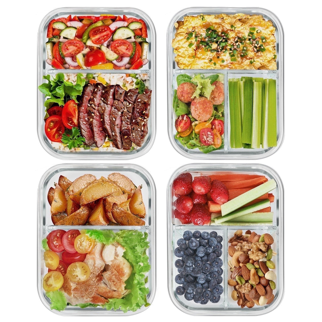 Playful Geometric 8 Pcs Glass Food Storage Containers with Lids, 2 & 3 Compartment Glass Airtight Meal Prep Containers (4 Containers & ... - Playful Star & Heart Shaped Geometric NeeDoh - Default Title
