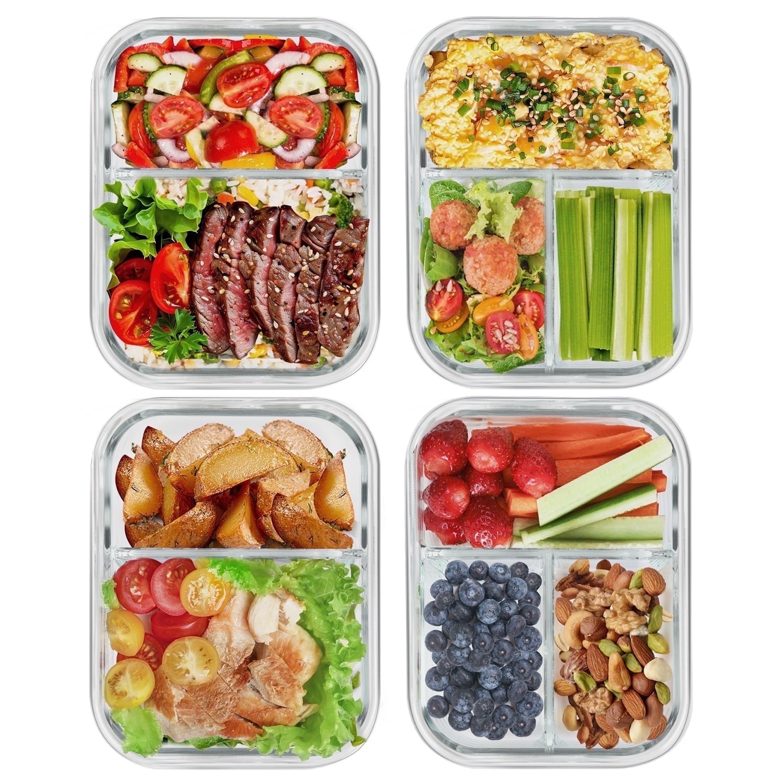 Playful Geometric 8 Pcs Glass Food Storage Containers with Lids, 2 & 3 Compartment Glass Airtight Meal Prep Containers (4 Containers & ... - Playful Star & Heart Shaped Geometric NeeDoh - Default Title