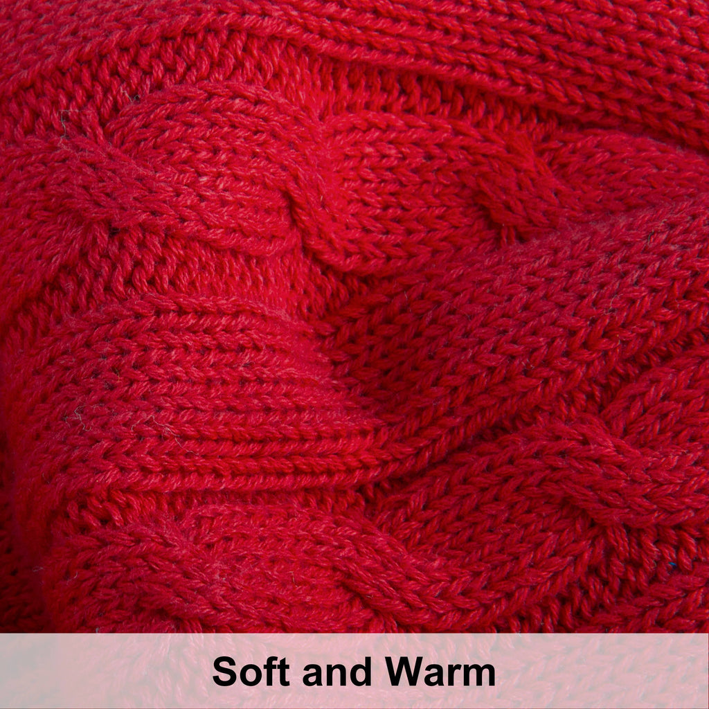 Decorative Knitted 100% Cotton Cable Knit Throw, Super Soft Warm Knitted Blanket Home Decor, 51"x67", Red - Super Soft Reversible Sherpa Flannel Blanket Detail