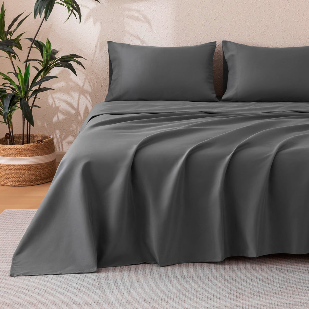 Premium Egyptian Cotton Sheet Set Twin Size Gray, 3 Pieces 140 GSM Brushed Elastic Fitted Soft & Cozy Bed Sheets Set with Deep Pocket - Luxury Bed Sheet Set with Deep Pockets Detail
