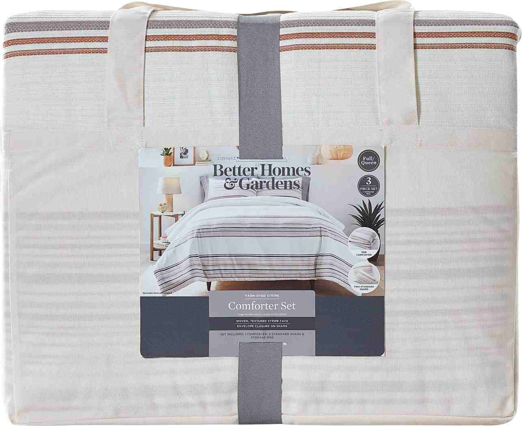 All-Season 3-Piece Red Yarn Dye Stripe Comforter Set, Full/Queen - Luxurious Quilted Duvet Cover Set Detail