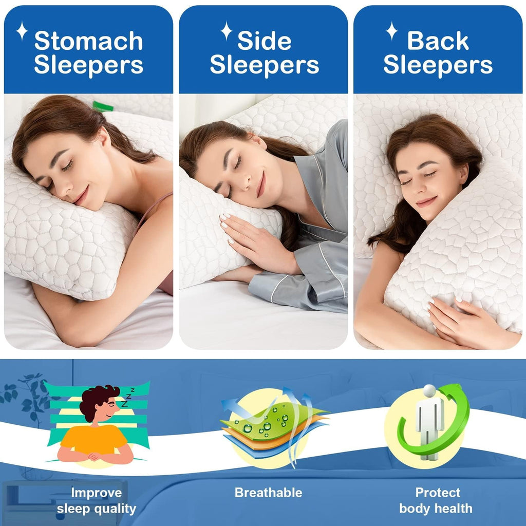 Fluffy Shredded Cooling Bed Pillows Queen Size Set of 2, Shredded Memory Foam Pillows for Sleeping 2 Pack, Adjustable Soft Firm Pillo... - Hotel Quality Plush Sleeping Pillows Detail