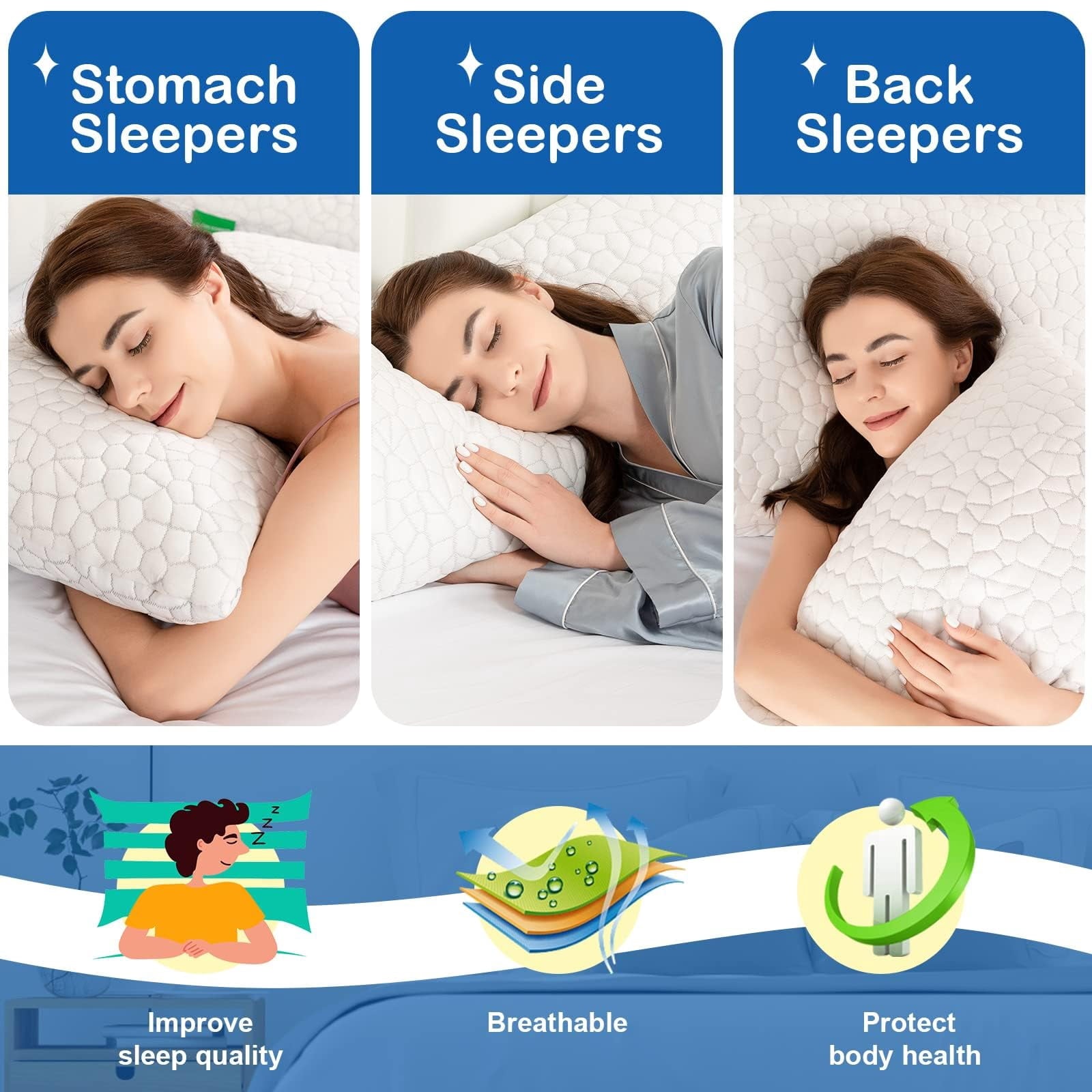 Fluffy Shredded Cooling Bed Pillows Queen Size Set of 2, Shredded Memory Foam Pillows for Sleeping 2 Pack, Adjustable Soft Firm Pillo... - Hotel Quality Plush Sleeping Pillows Detail