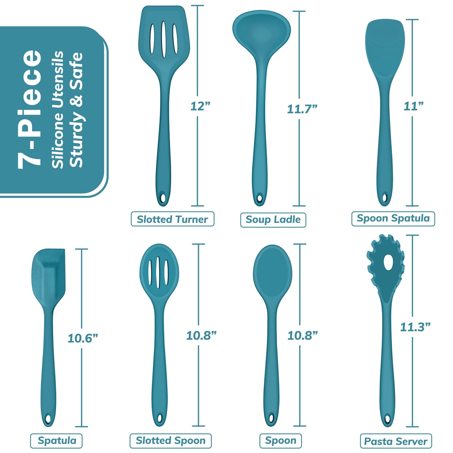 Durable Steel 7-Piece Silicone Cooking Utensils Set, Blue Kitchen Utensils, Non-stick Gadgets Tools Include Slotted Turner, Soup La... - Multi-Purpose Hand Tool for Daily Meal Prep Detail
