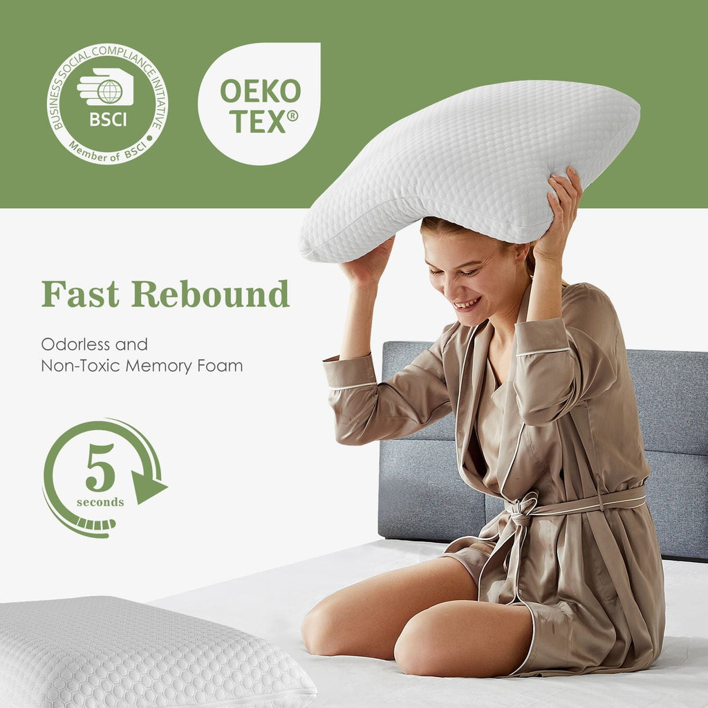 Fluffy Shredded Memory Foam Pillow for Sleeping, 24"D x 16"W x 4.7"H, Soft Supportive Hotel Pillow for Bed, Washable Cover, Set of 2 - Hotel Quality Plush Sleeping Pillows Detail