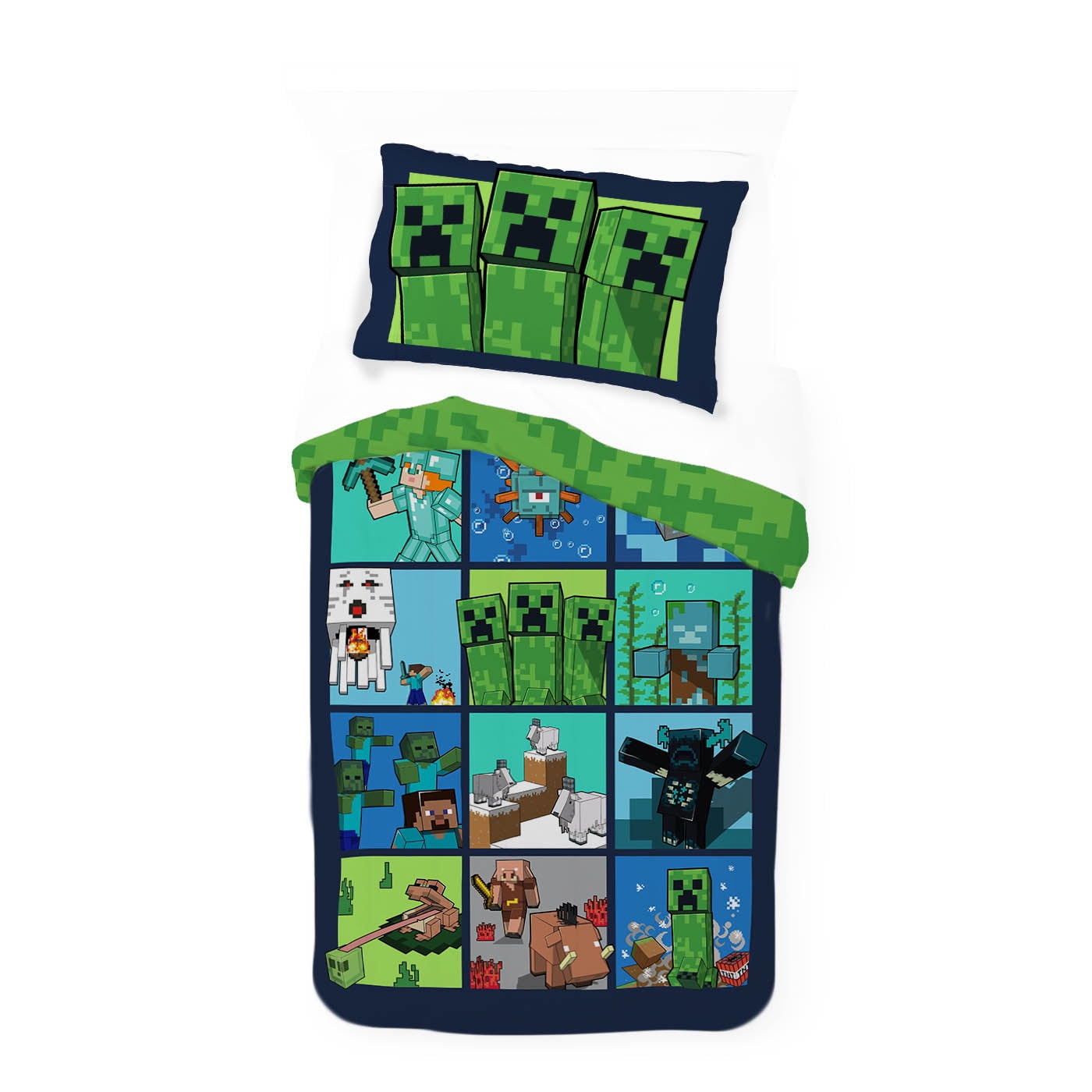 Heavyweight Warmth Kids 2 Piece Green Reversible Comforter and Pillowcase Bedding Set, Twin/Full - Cloud-Like Soft Lightweight Bed Comforter Detail