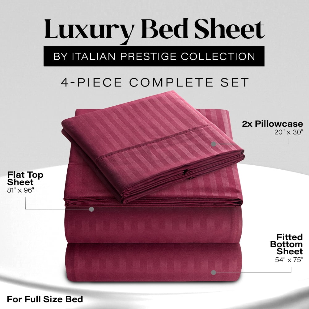 Wrinkle-Resistant Bedding Set with Flat Sheet, Fitted Bed Sheet & Pillowcases, Full Burgundy - Breathable Egyptian Cotton Flat & Fitted Sheets Detail
