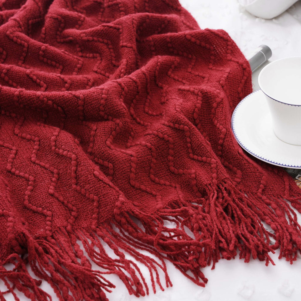 Reversible Sherpa Dark Red Blanket for Couch,Burgundy Knit Throw Blanket for Bedroom,Christmas Throw,50"x60" - Lightweight Plush Warm Blanket for All Seasons Detail