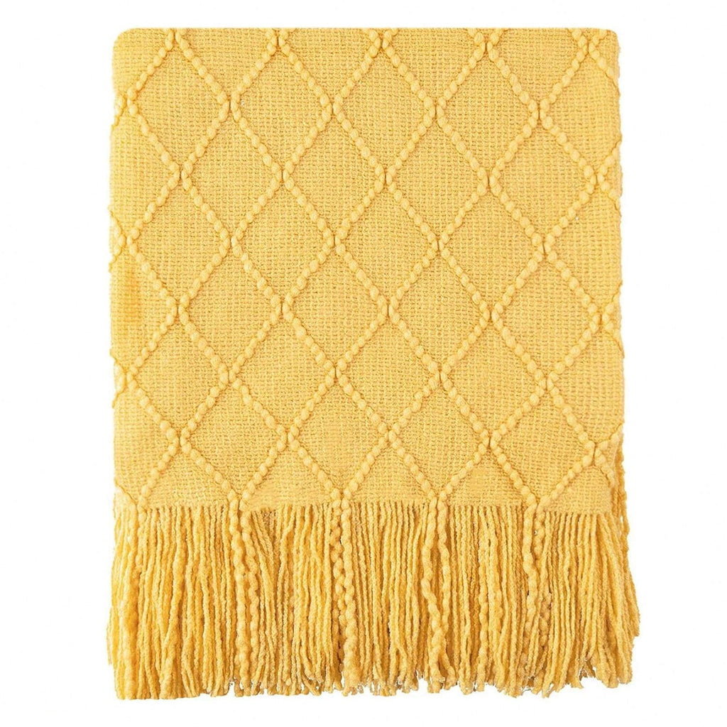 Super Soft Flannel Mustard Throw Blanket for Couch,Gold Yellow Knit Throw with Fringe,Outdoor Throw ,50"x60" - Super Soft Reversible Sherpa Flannel Blanket Detail